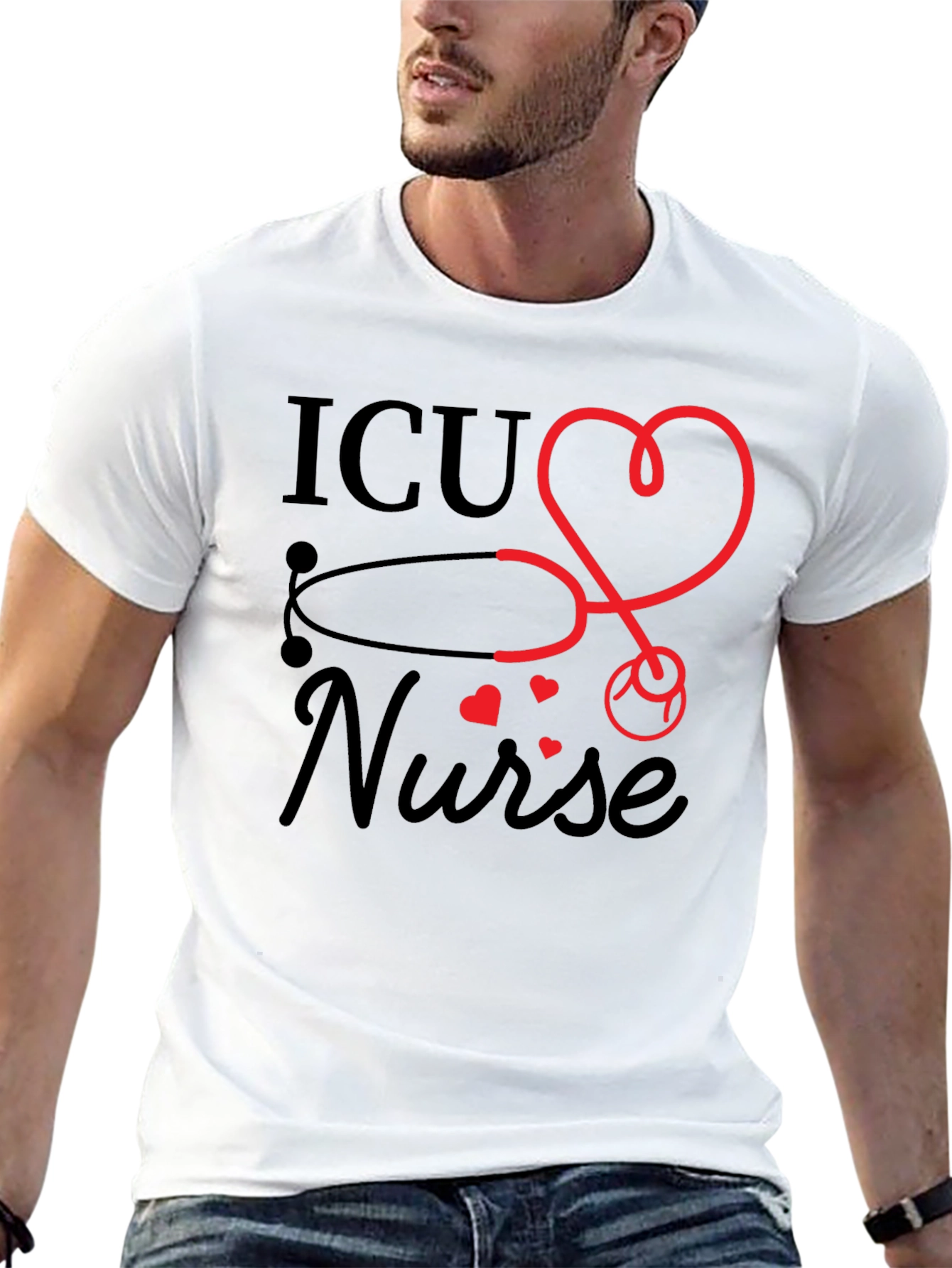 ICU Nurse Heart Stethoscope Graphic T-Shirt