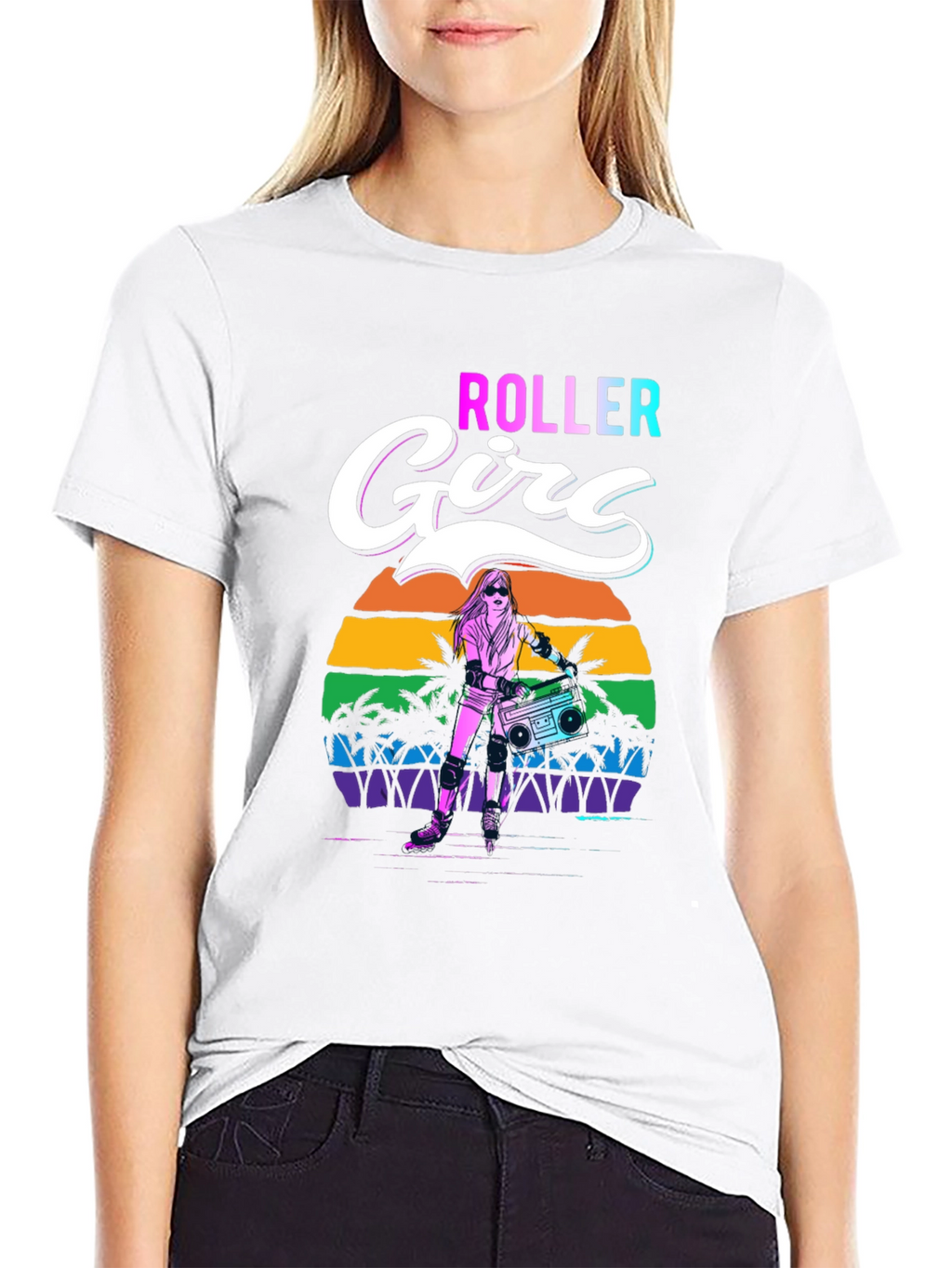 Retro Roller Girl Graphic Tee - 80s Style
