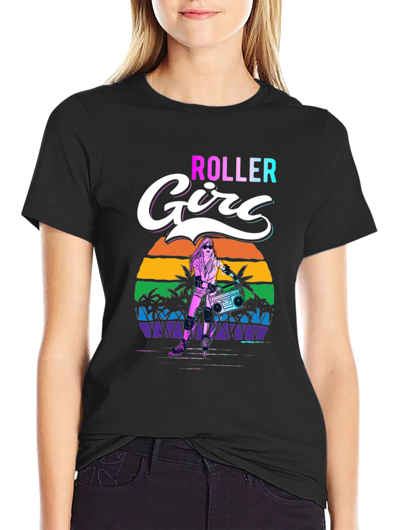 Retro Roller Girl Graphic Tee - 80s Style