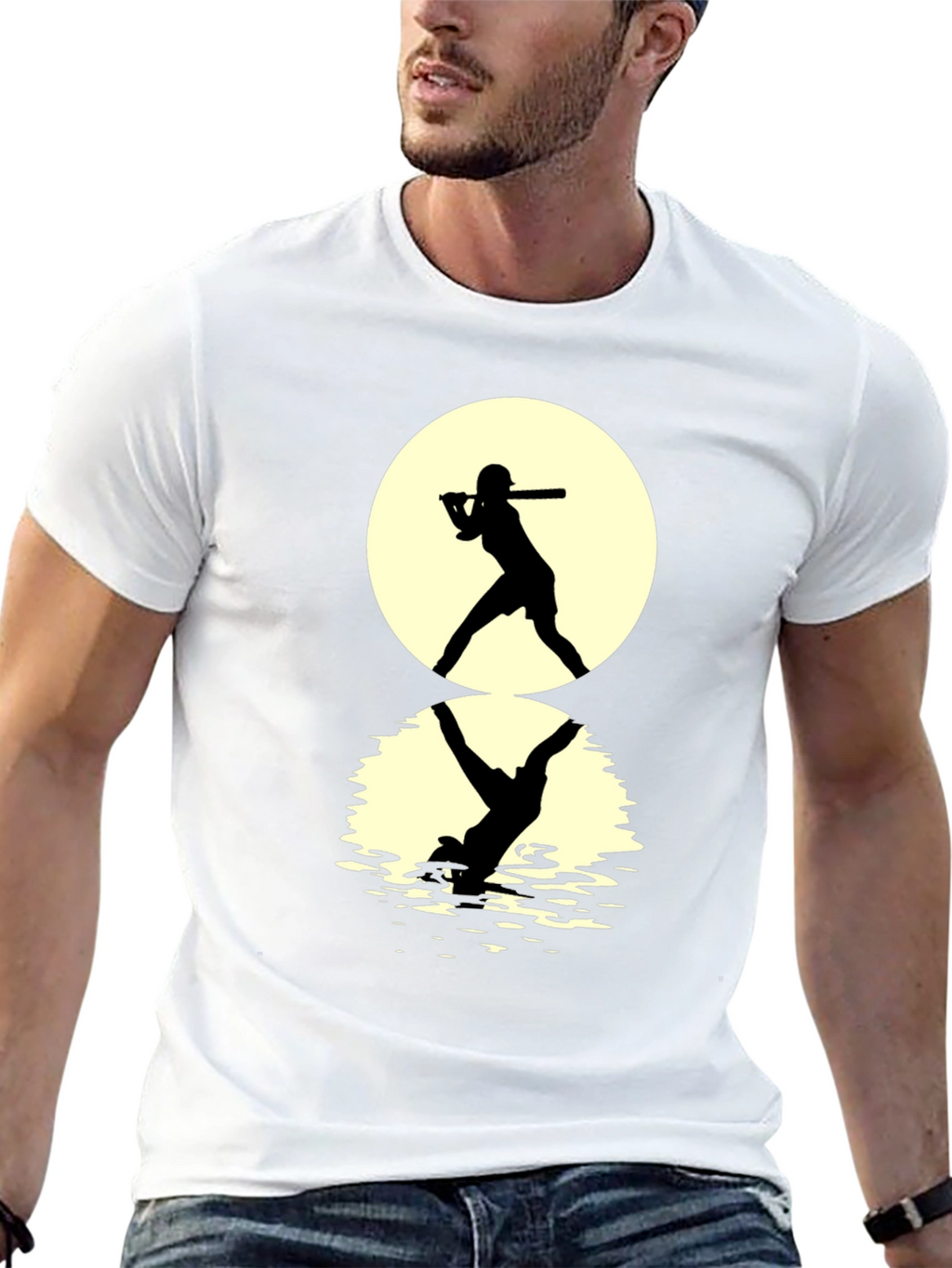Baseball Silhouette T-Shirt: Moonlit Reflection Tee