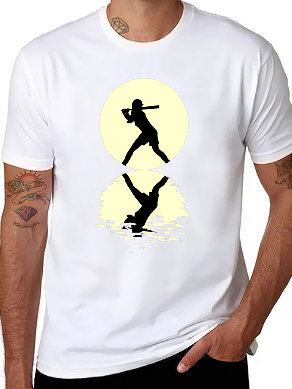 Baseball Silhouette T-Shirt: Moonlit Reflection Tee