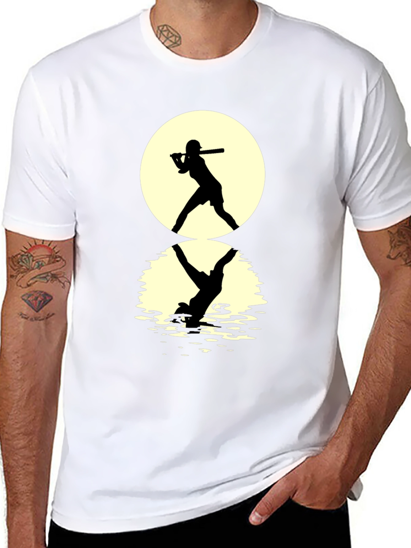 Baseball Silhouette T-Shirt: Moonlit Reflection Tee