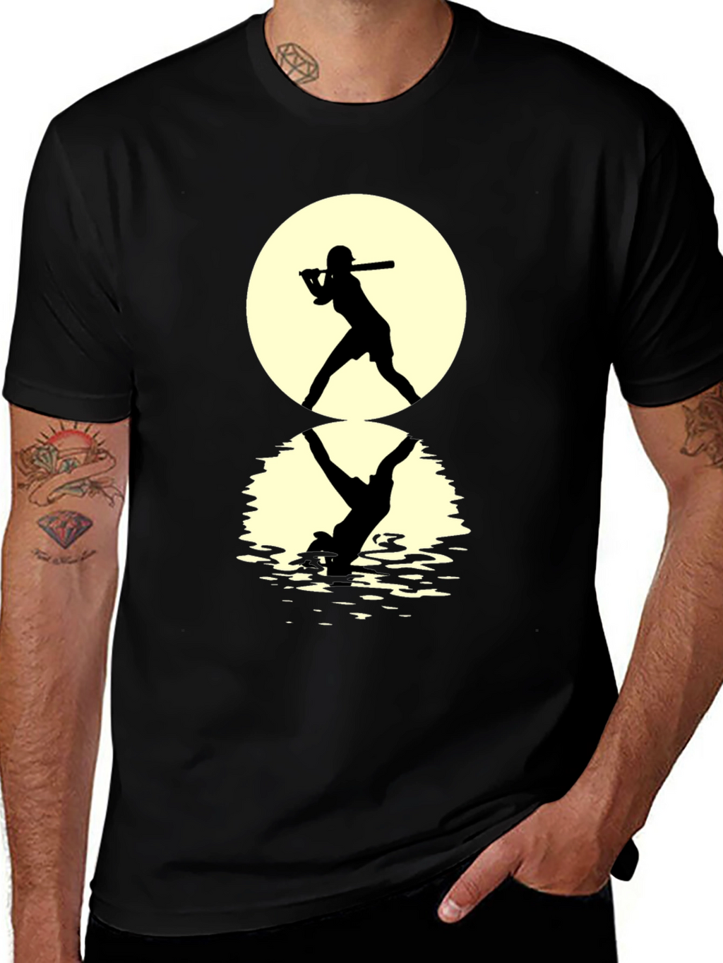 Baseball Silhouette T-Shirt: Moonlit Reflection Tee