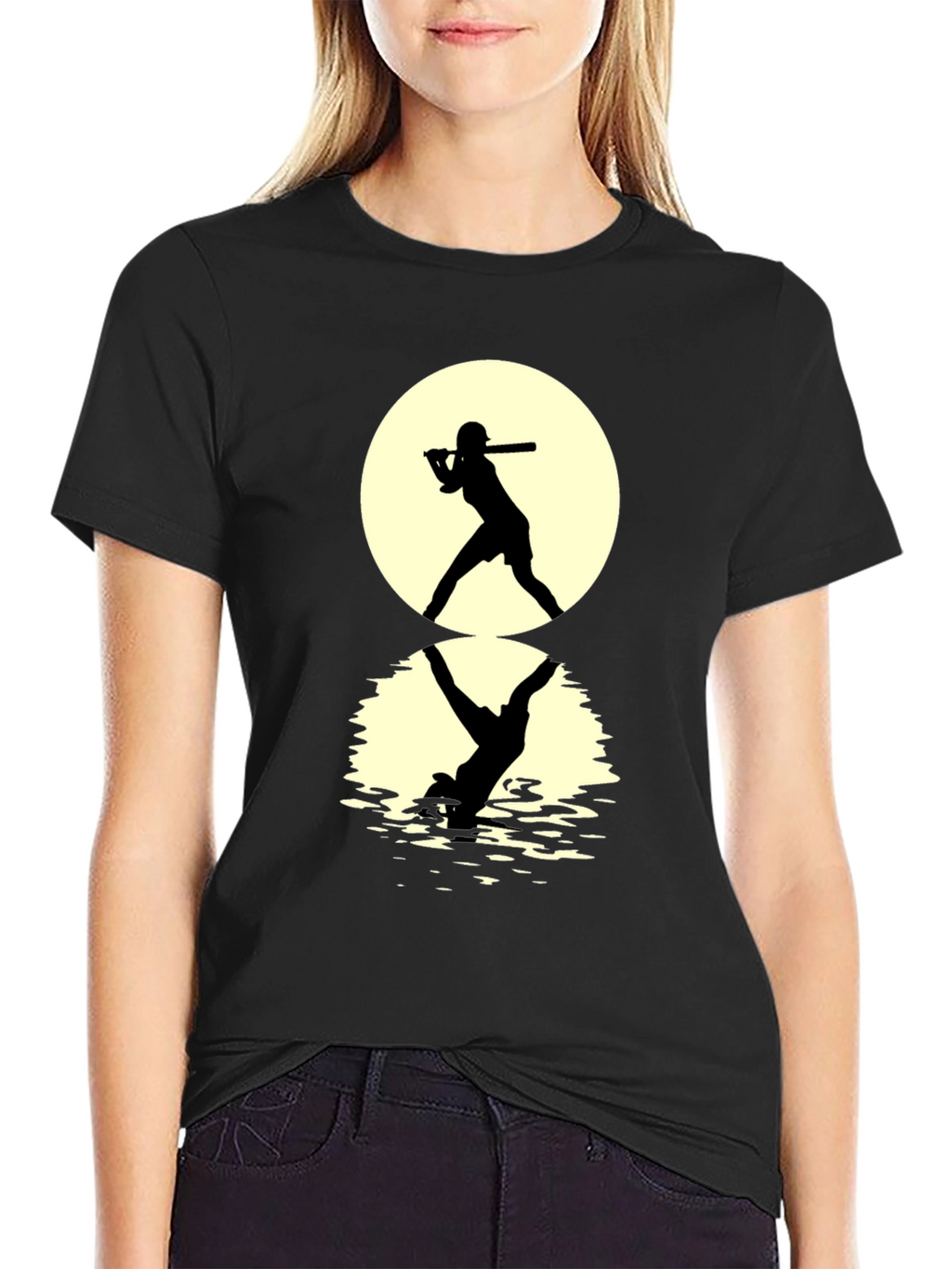 Baseball Silhouette T-Shirt: Moonlit Reflection Tee