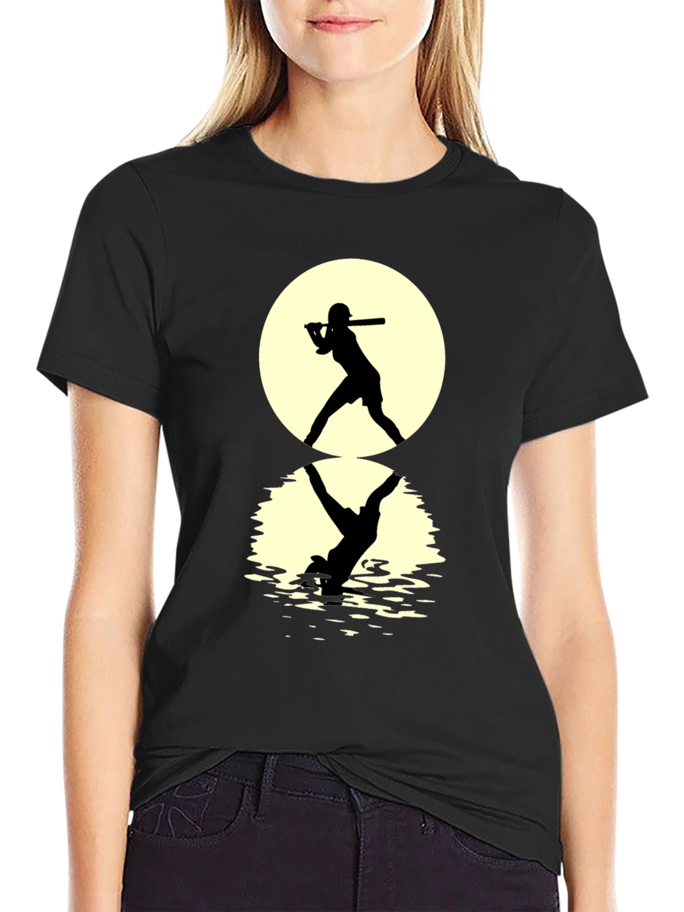 Baseball Silhouette T-Shirt: Moonlit Reflection Tee
