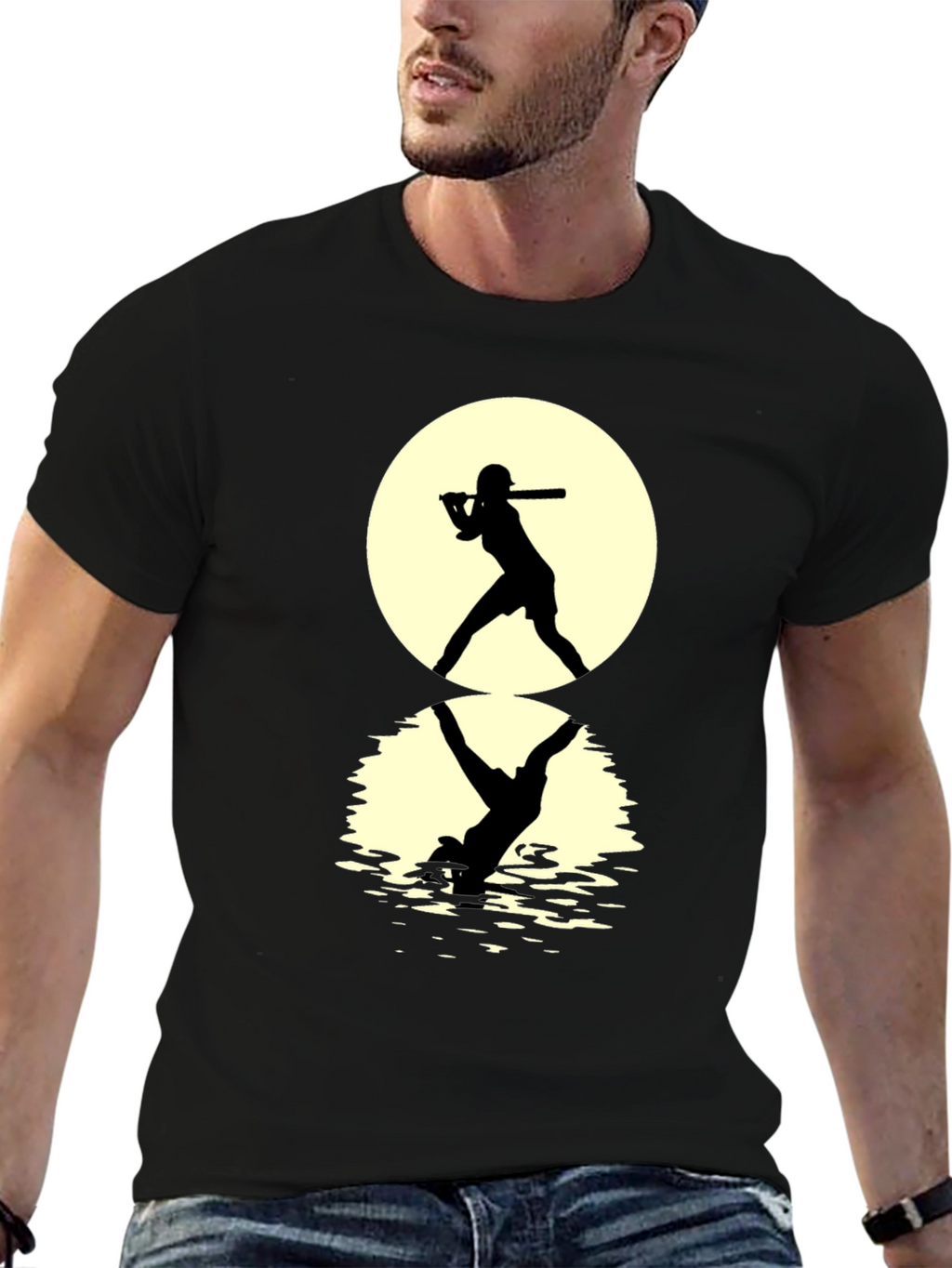 Baseball Silhouette T-Shirt: Moonlit Reflection Tee