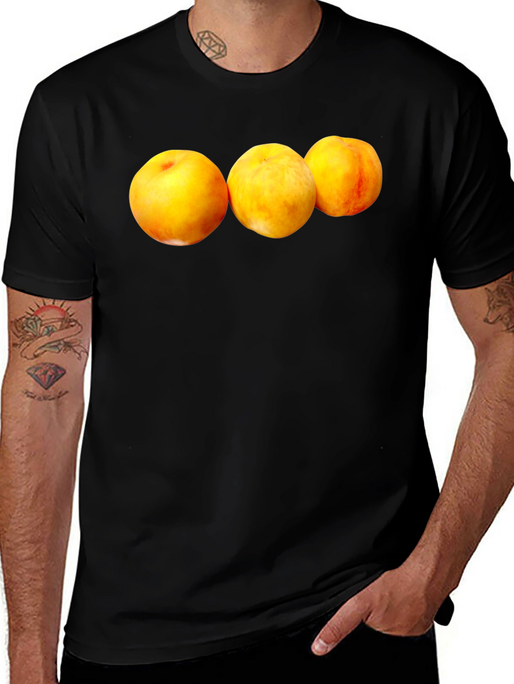 Peach Trio Graphic Black T-Shirt