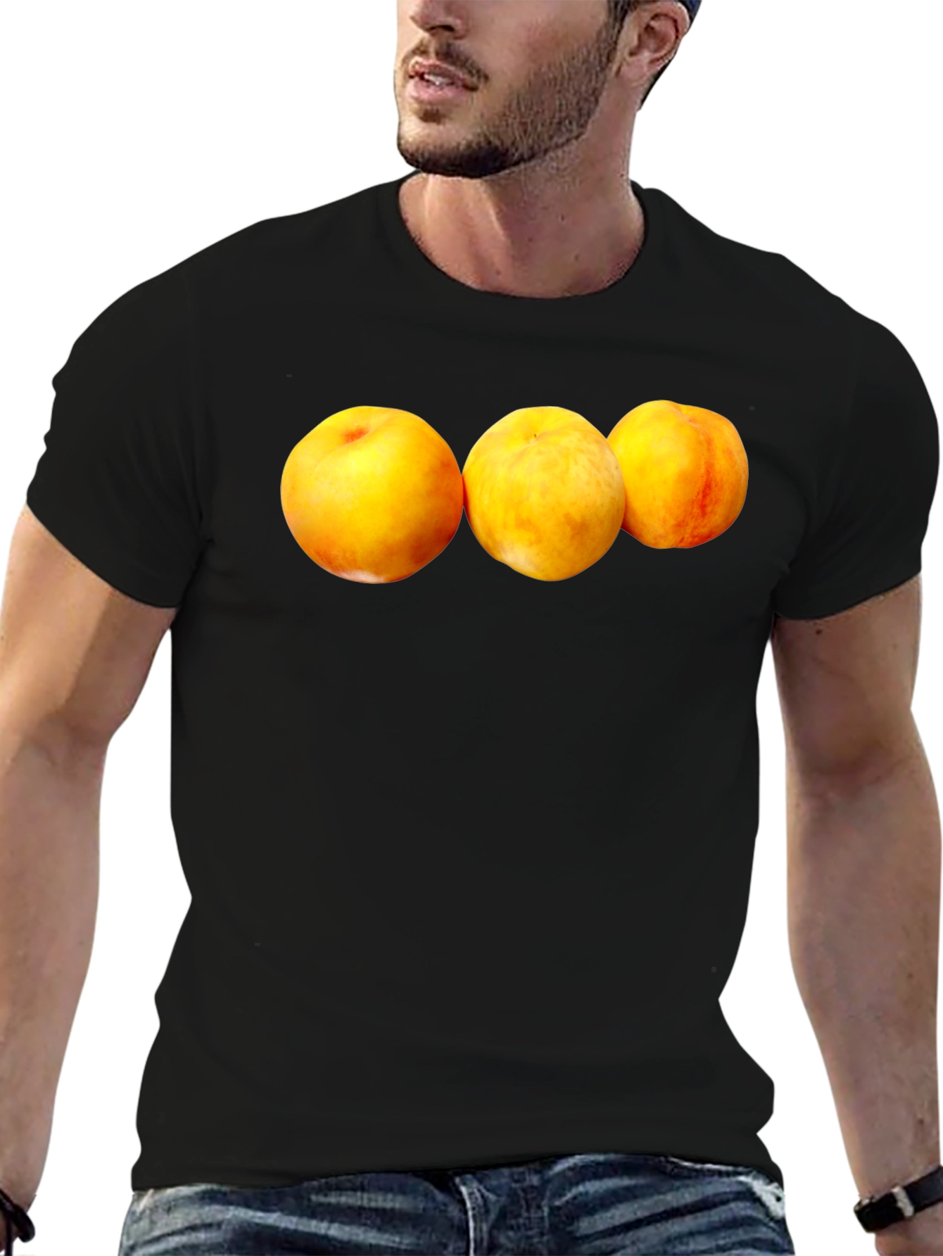 Peach Trio Graphic Black T-Shirt