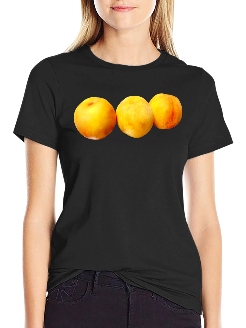 Peach Trio Graphic Black T-Shirt