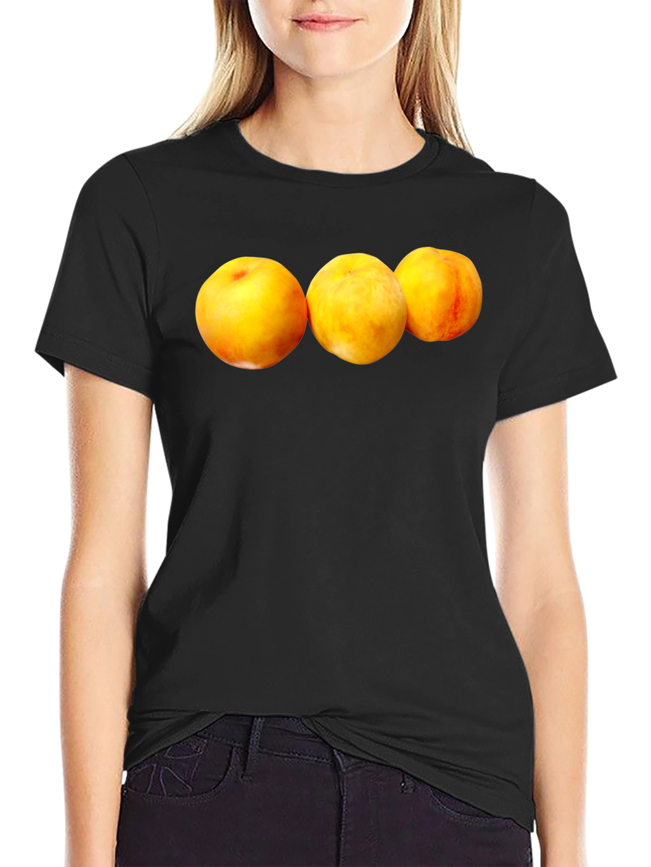 Peach Trio Graphic Black T-Shirt
