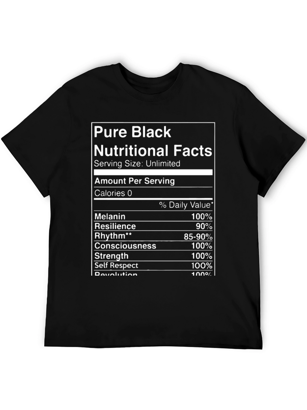 Pure Black Nutritional Facts Graphic T-Shirt