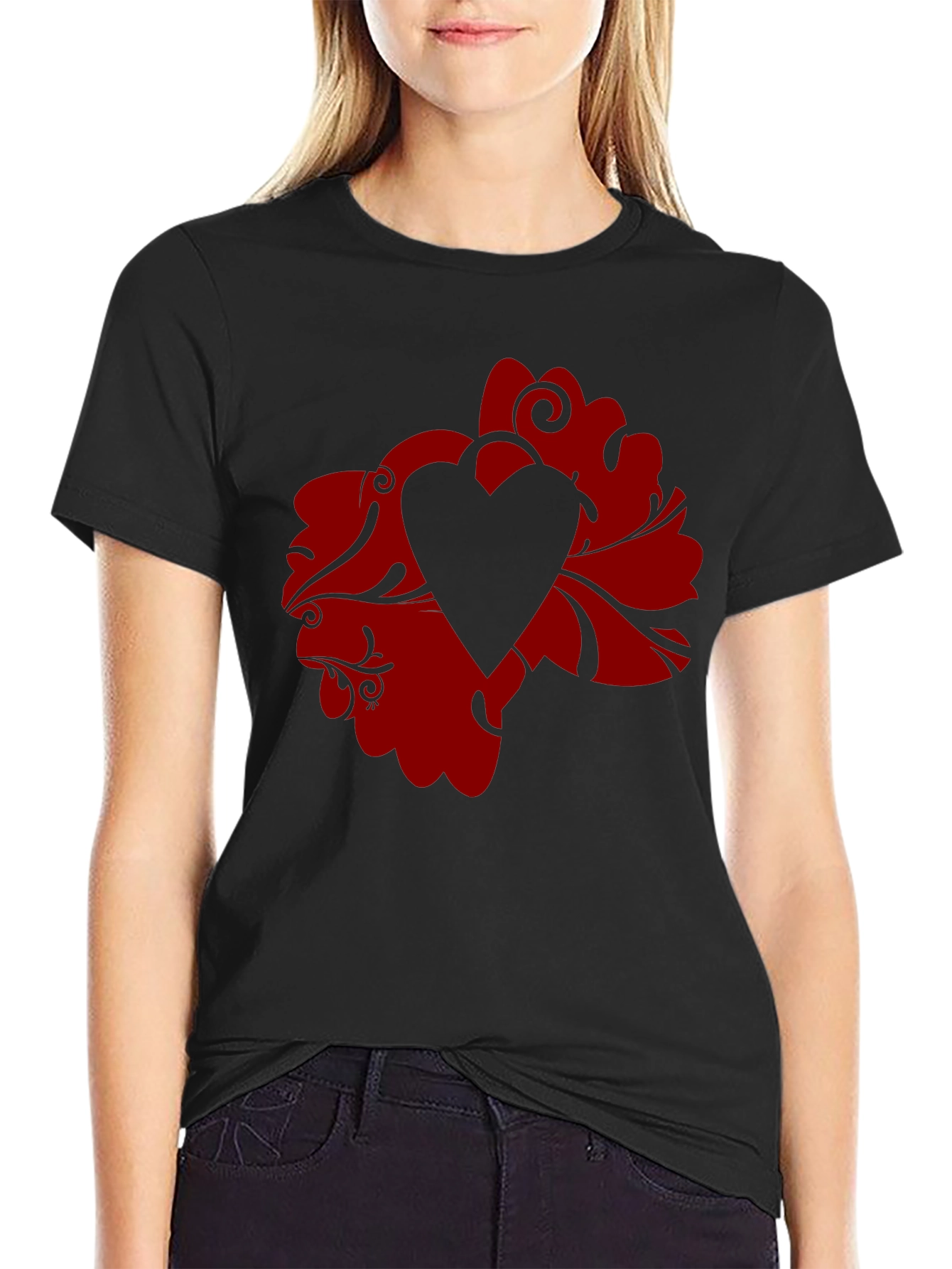 Floral Heart Graphic Tee - Stylish Mens Black T-Shirt
