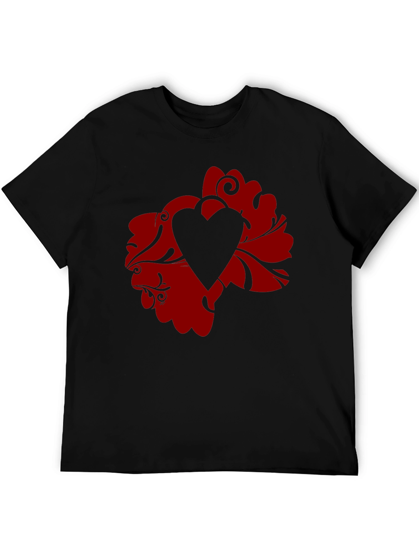 Floral Heart Graphic Tee - Stylish Mens Black T-Shirt