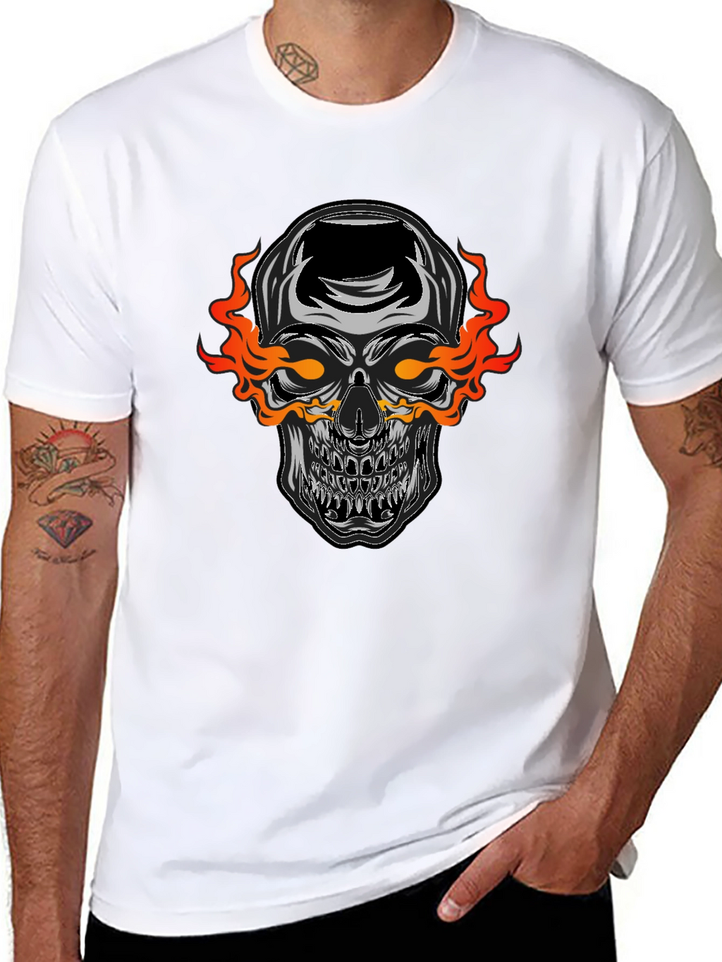 Flaming Skull Graphic Black T-Shirt