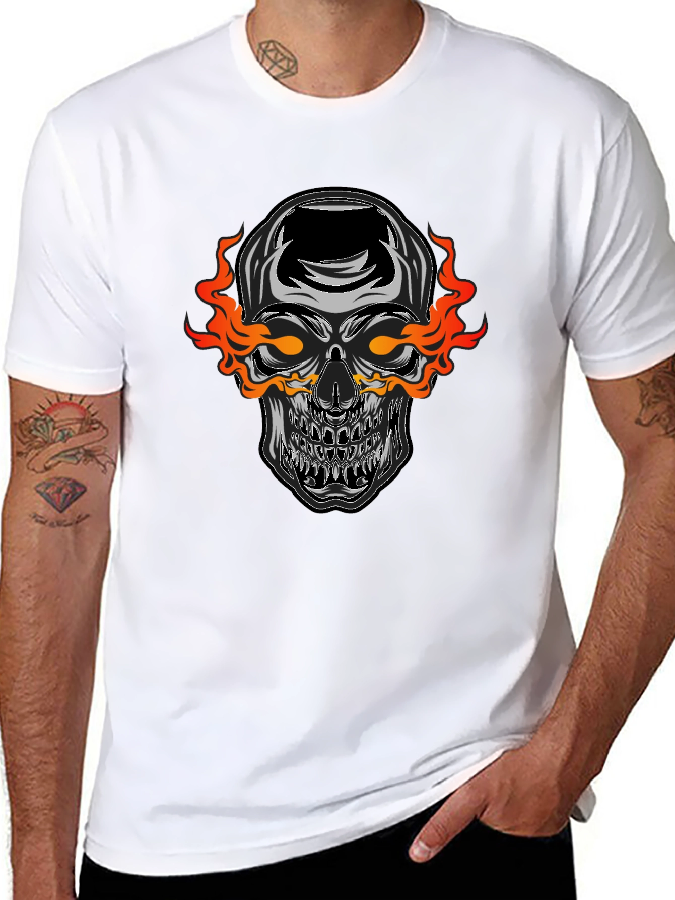Flaming Skull Graphic Black T-Shirt