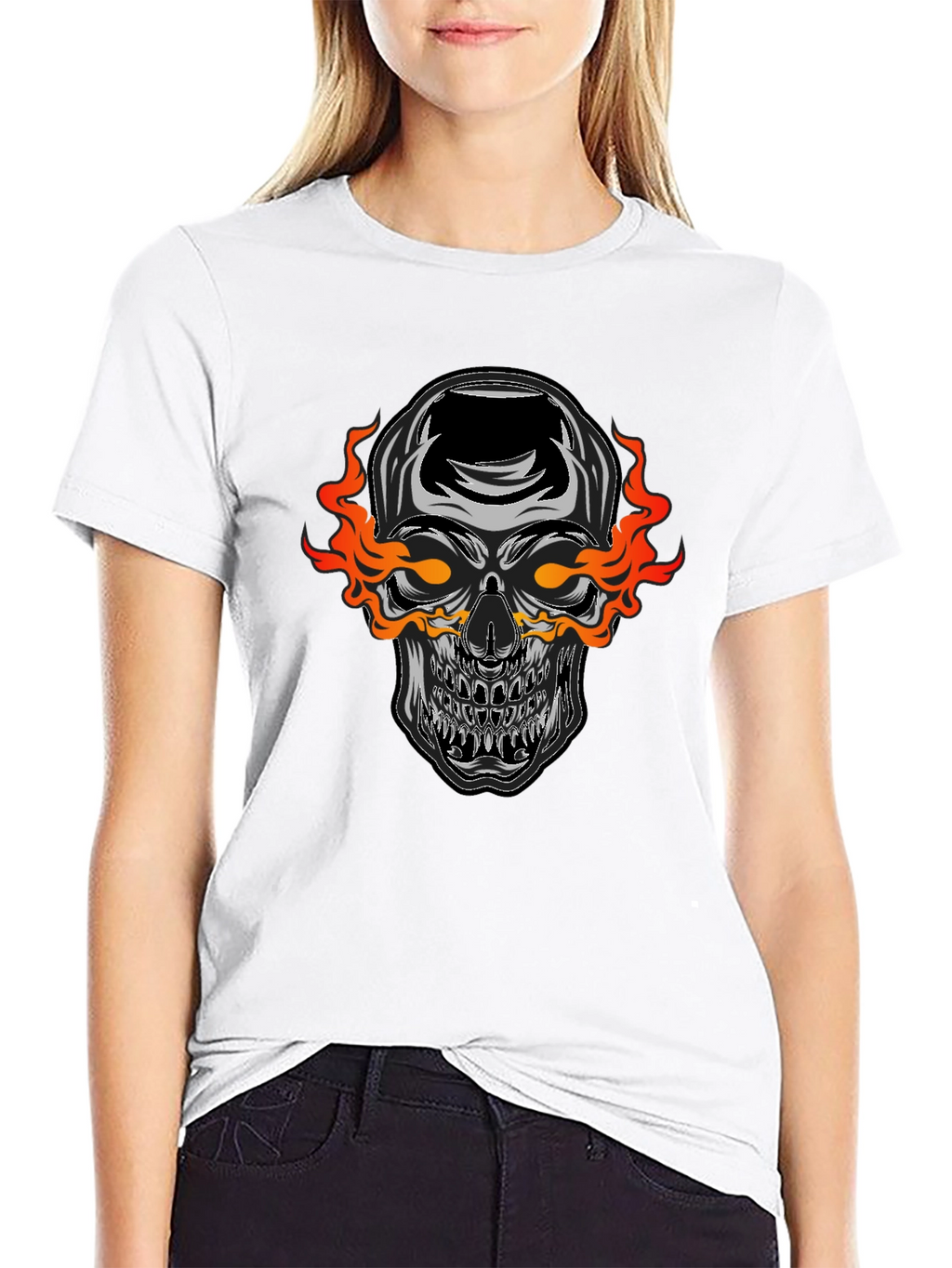 Flaming Skull Graphic Black T-Shirt