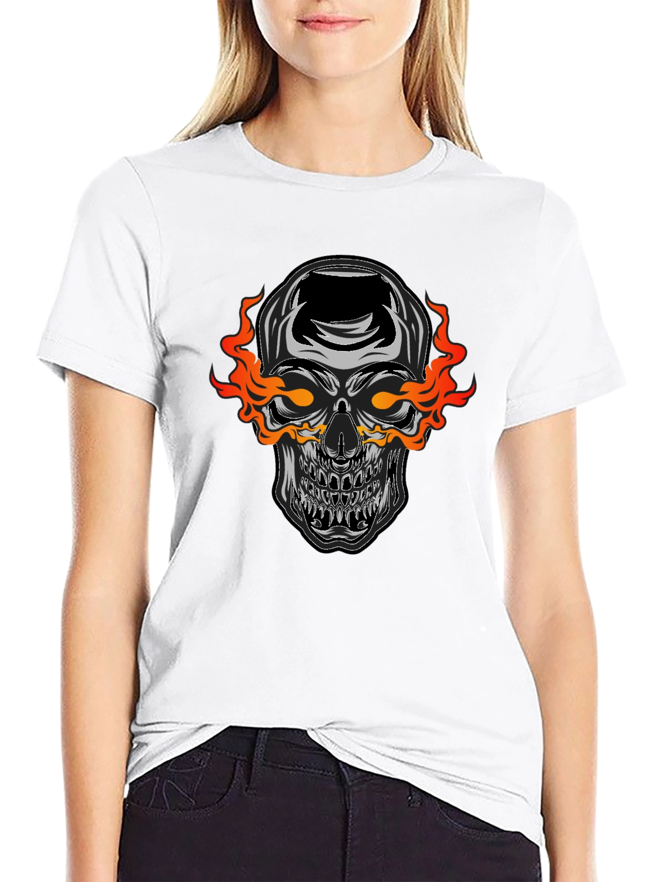 Flaming Skull Graphic Black T-Shirt