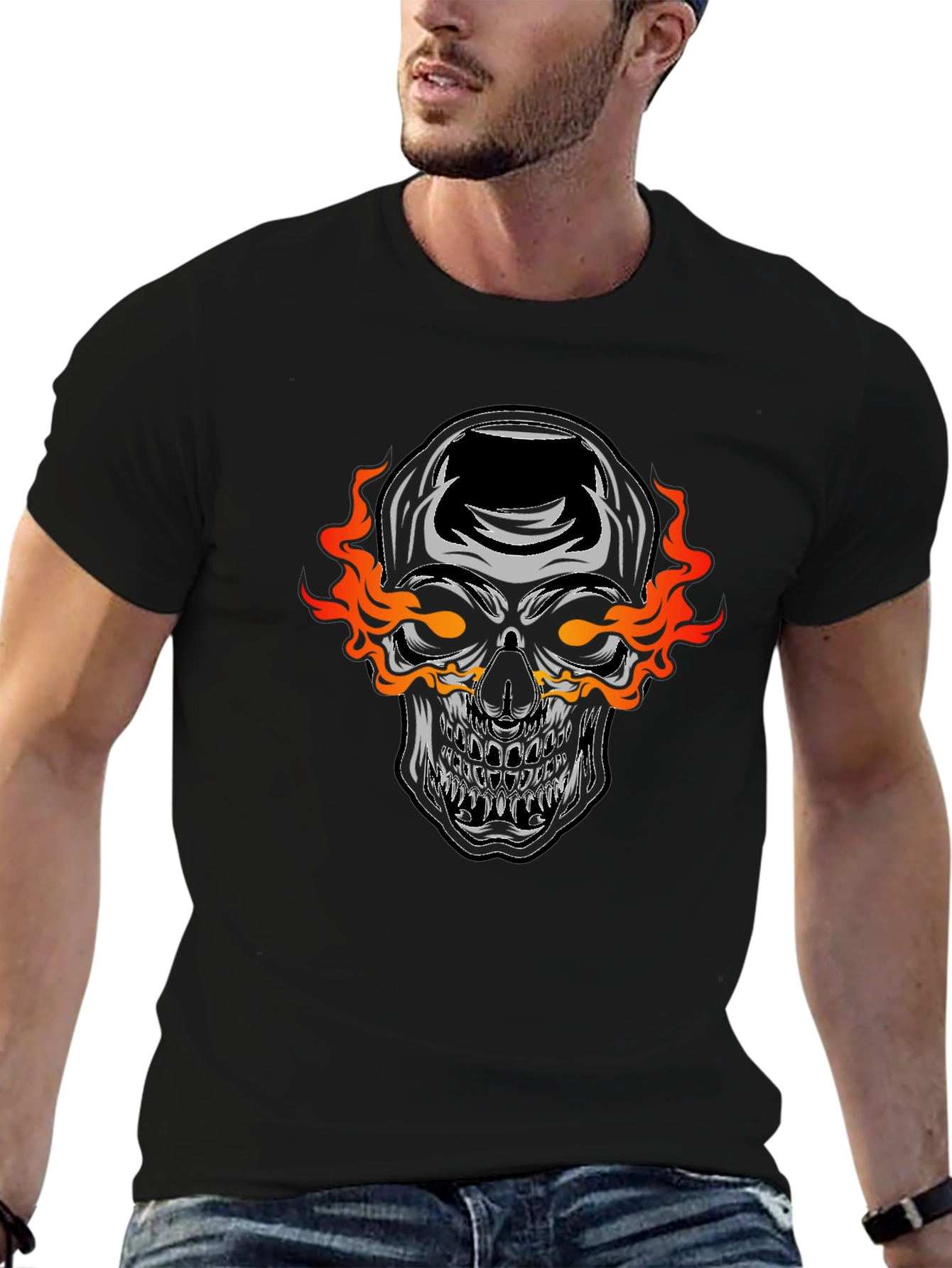 Flaming Skull Graphic Black T-Shirt