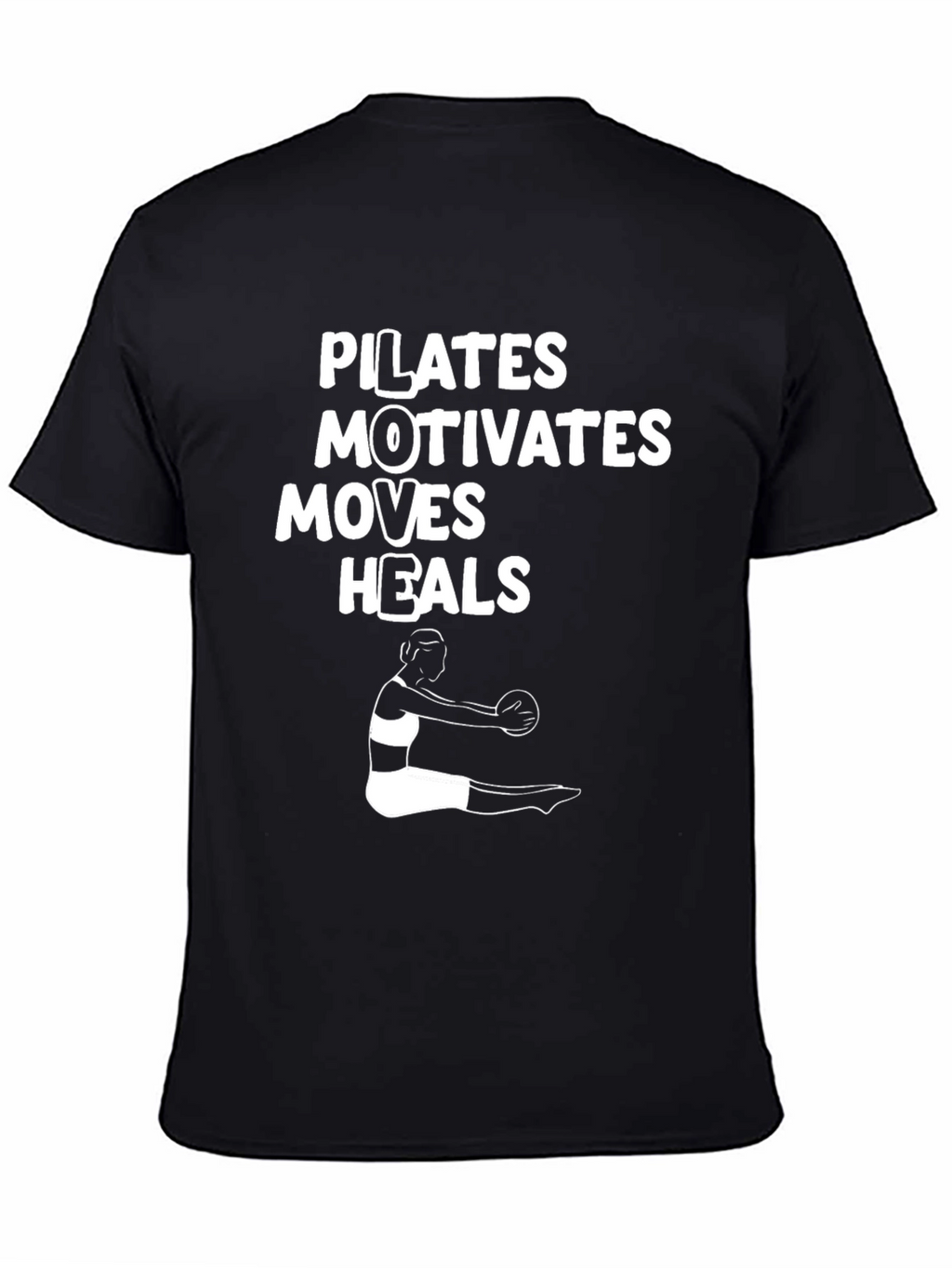Pilates Motivates Moves Heals Black T-Shirt