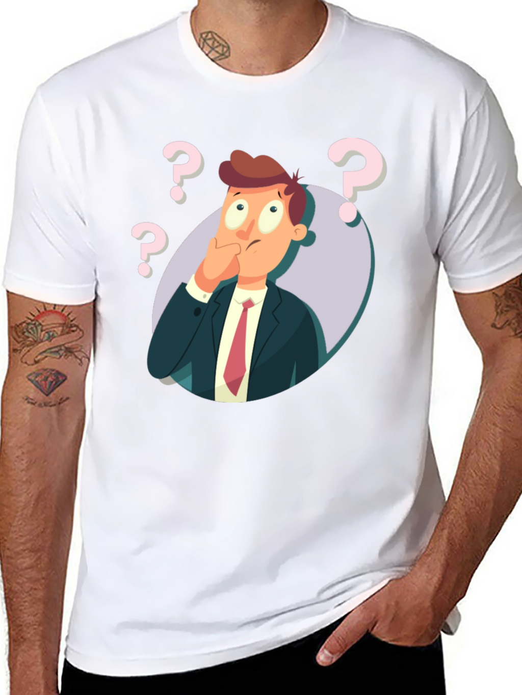 Pensive Cartoon Man Graphic T-Shirt - Black