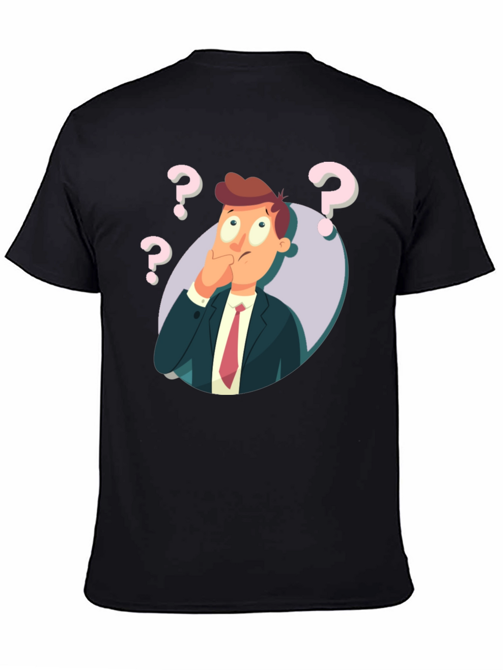 Pensive Cartoon Man Graphic T-Shirt - Black