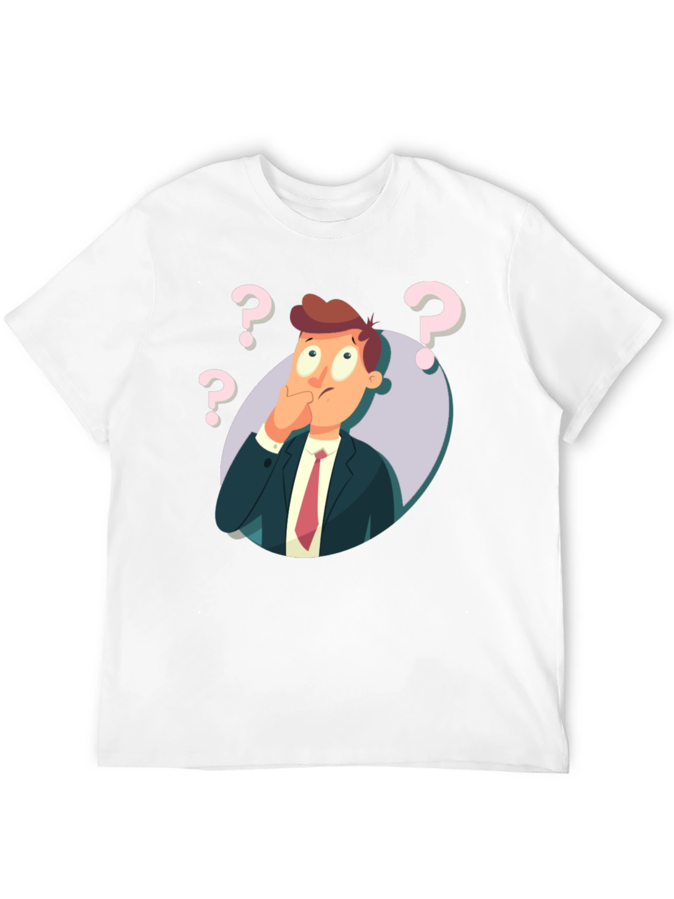 Pensive Cartoon Man Graphic T-Shirt - Black