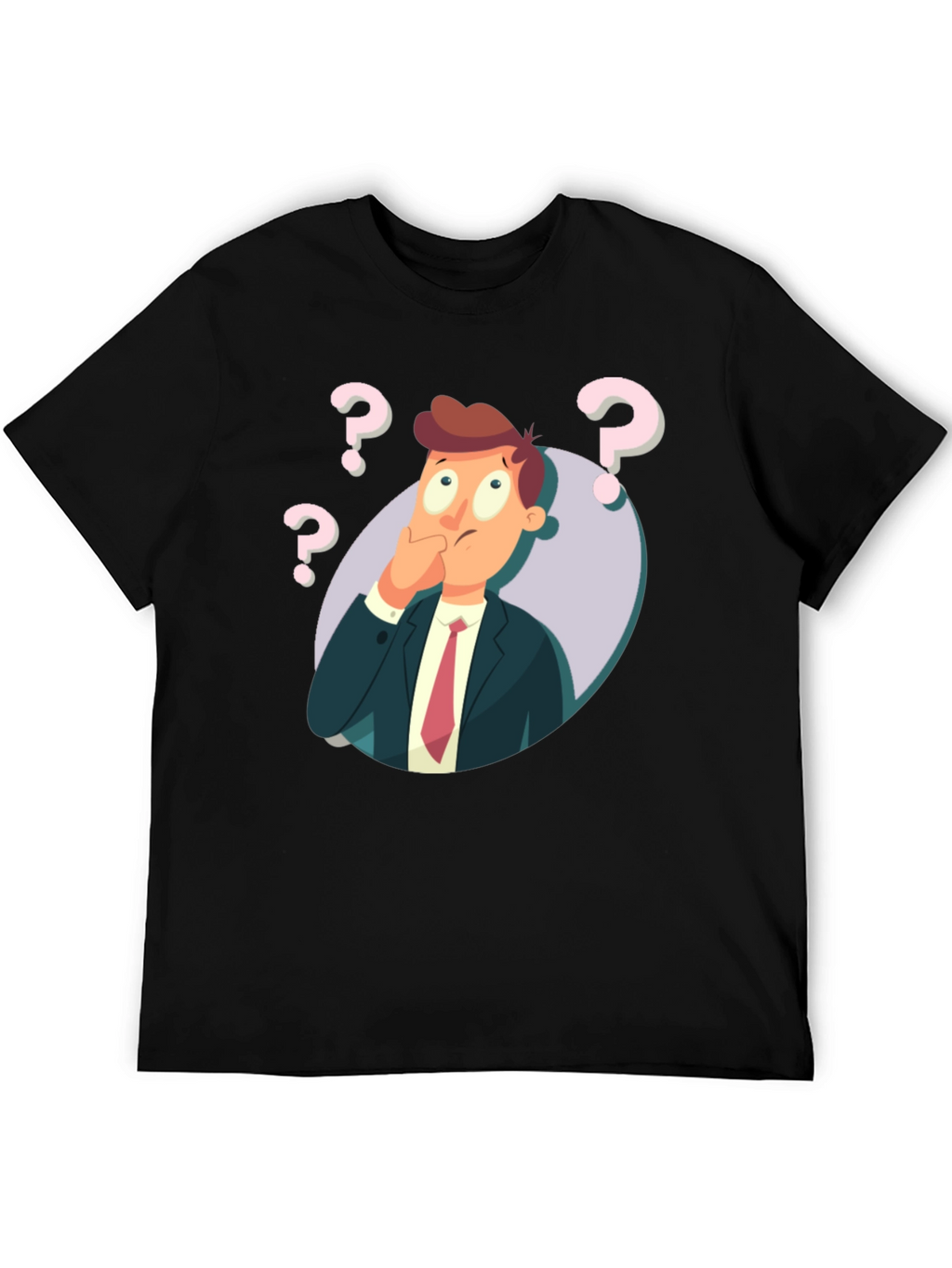Pensive Cartoon Man Graphic T-Shirt - Black