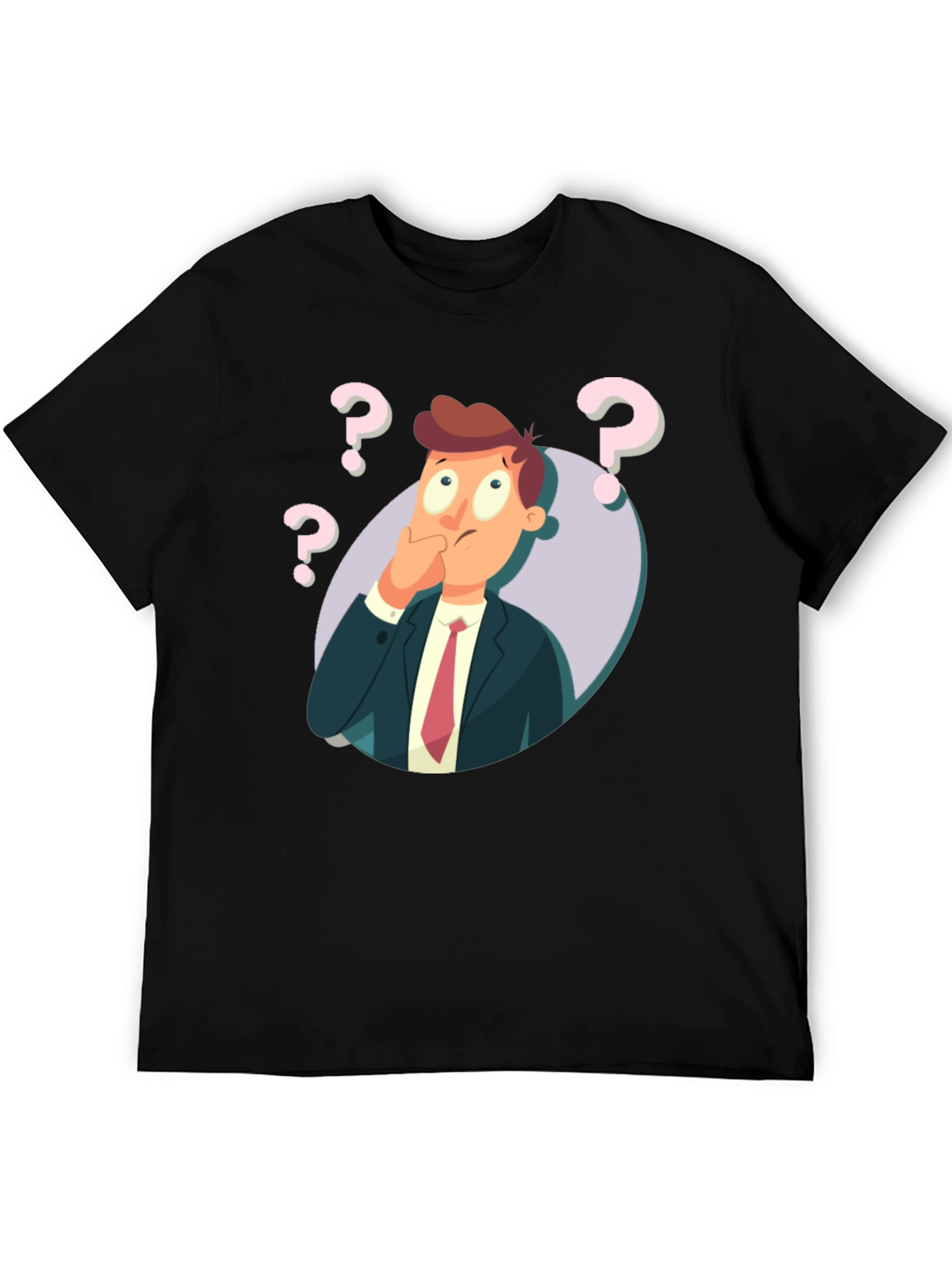 Pensive Cartoon Man Graphic T-Shirt - Black