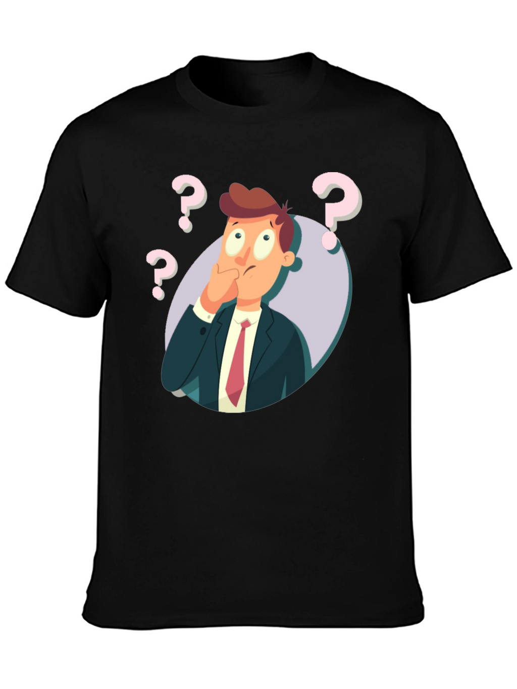 Pensive Cartoon Man Graphic T-Shirt - Black