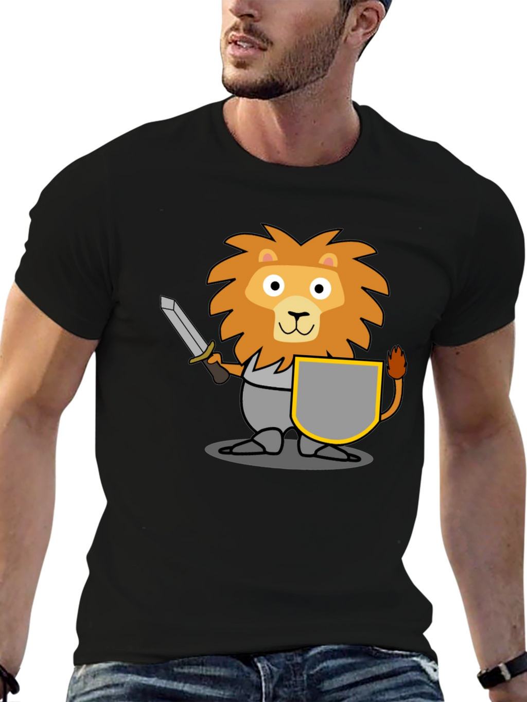 Lion Knight T-Shirt - Cartoon Graphic Tee
