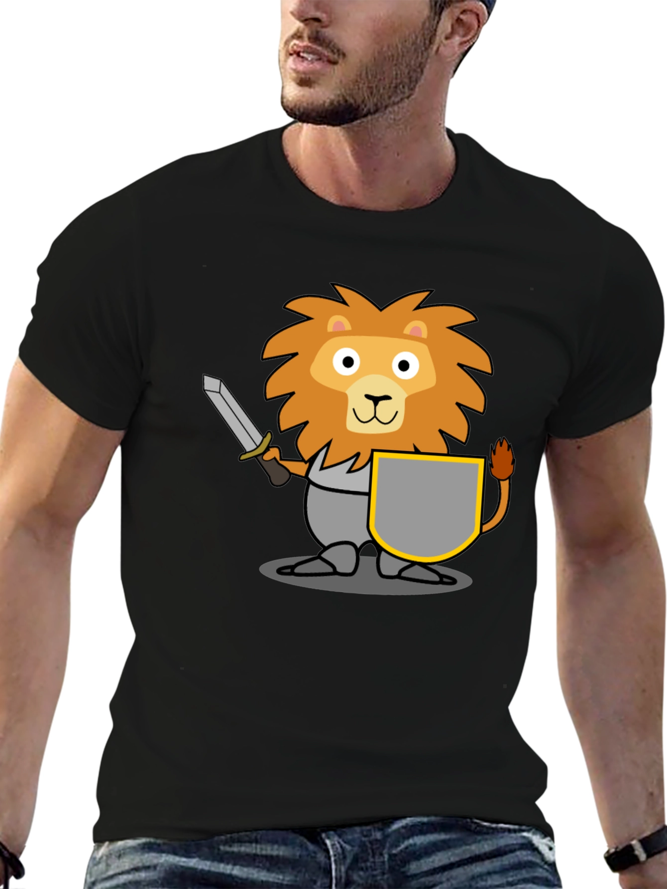Lion Knight T-Shirt - Cartoon Graphic Tee