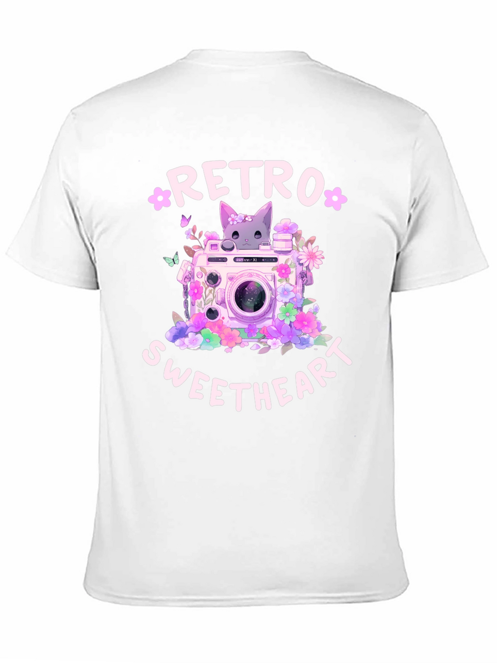 Retro Sweetheart Graphic Tee - Camera & Cat Design