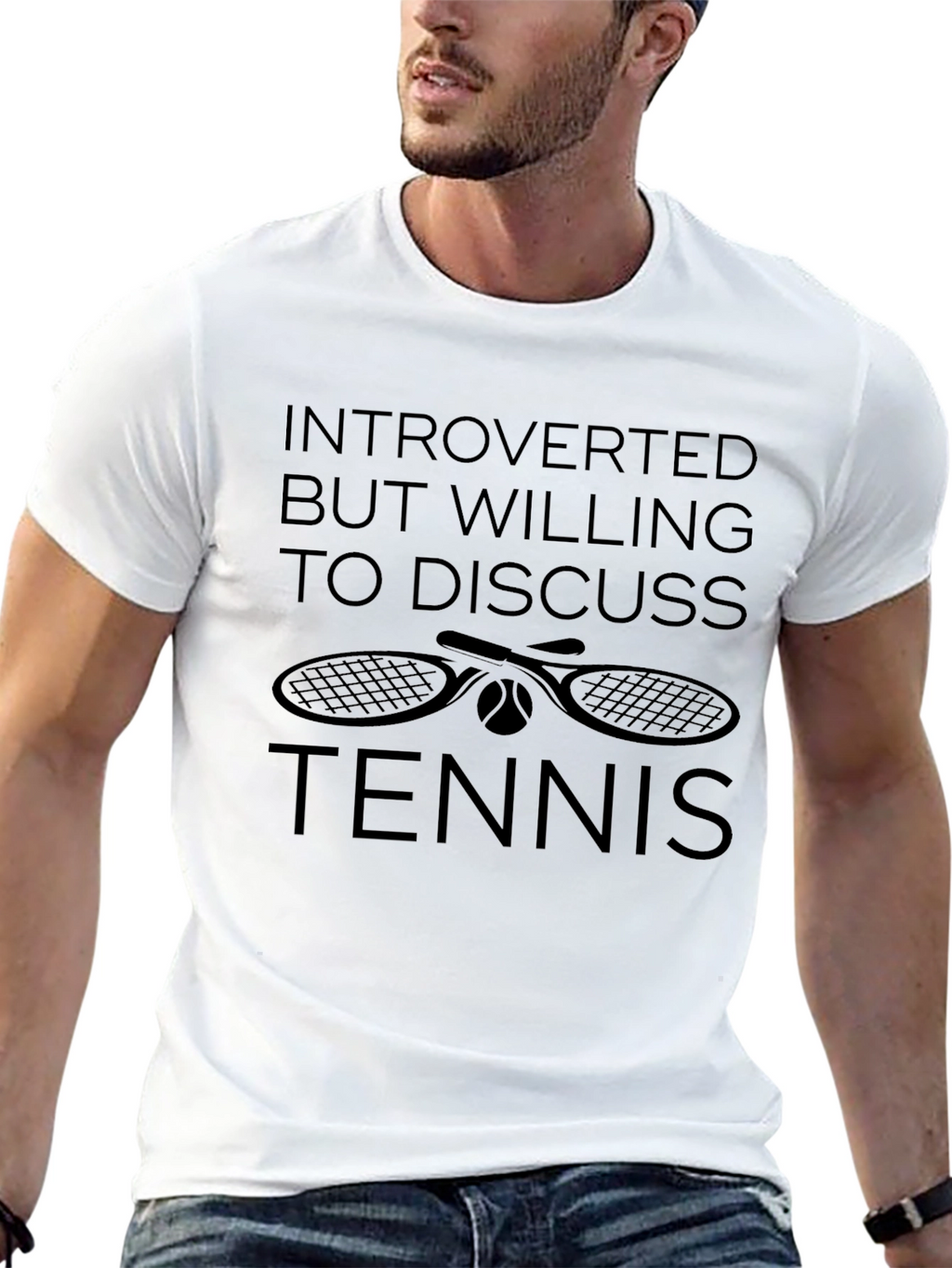 Introverted Tennis Lover Black Graphic T-Shirt