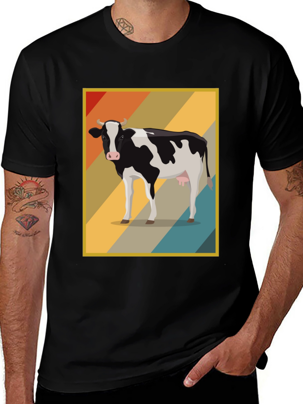 Retro Cow Graphic Tee - Farm Animal T-Shirt