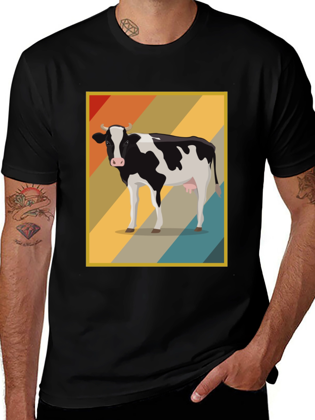 Retro Cow Graphic Tee - Farm Animal T-Shirt