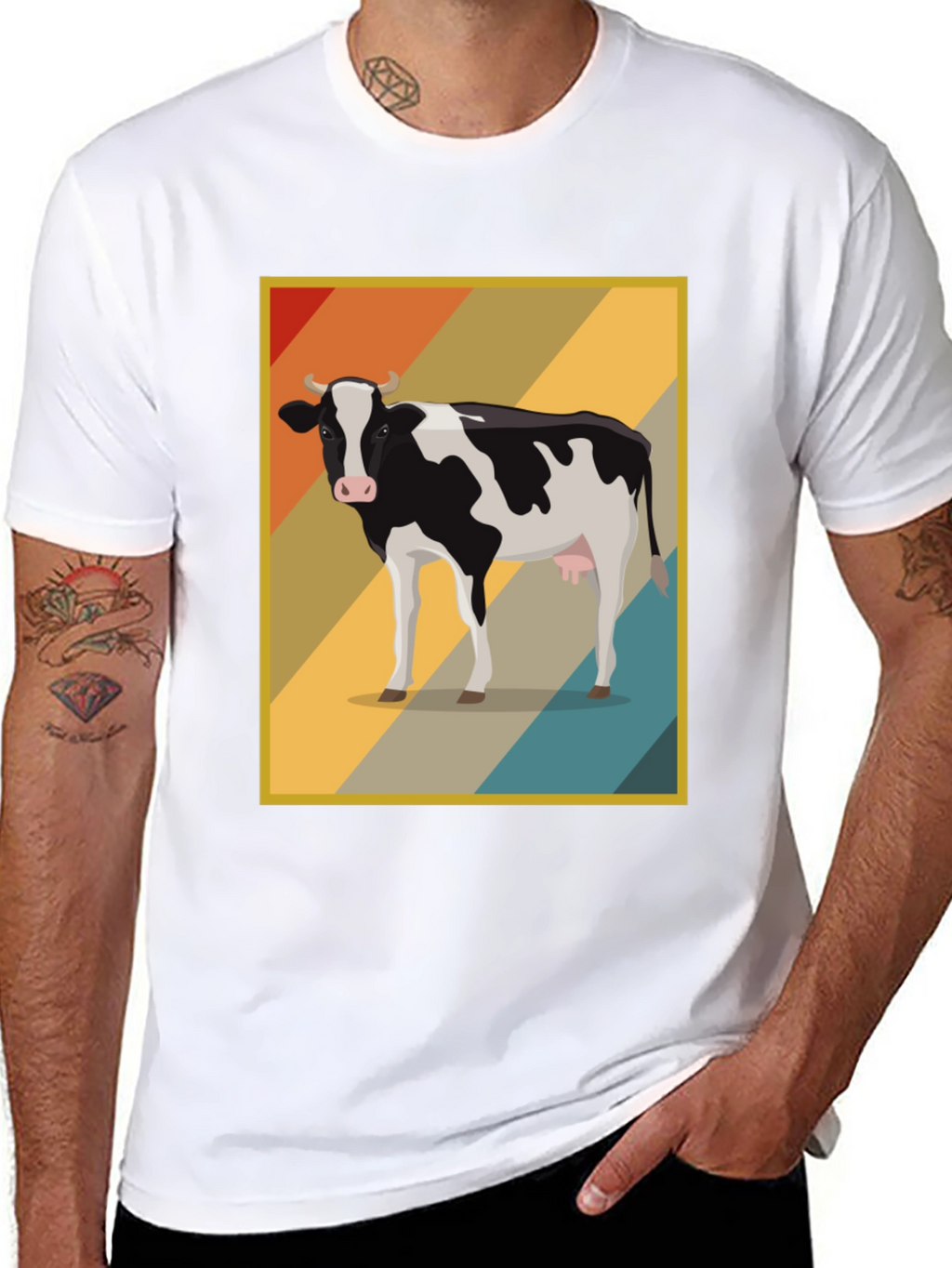 Retro Cow Graphic Tee - Farm Animal T-Shirt