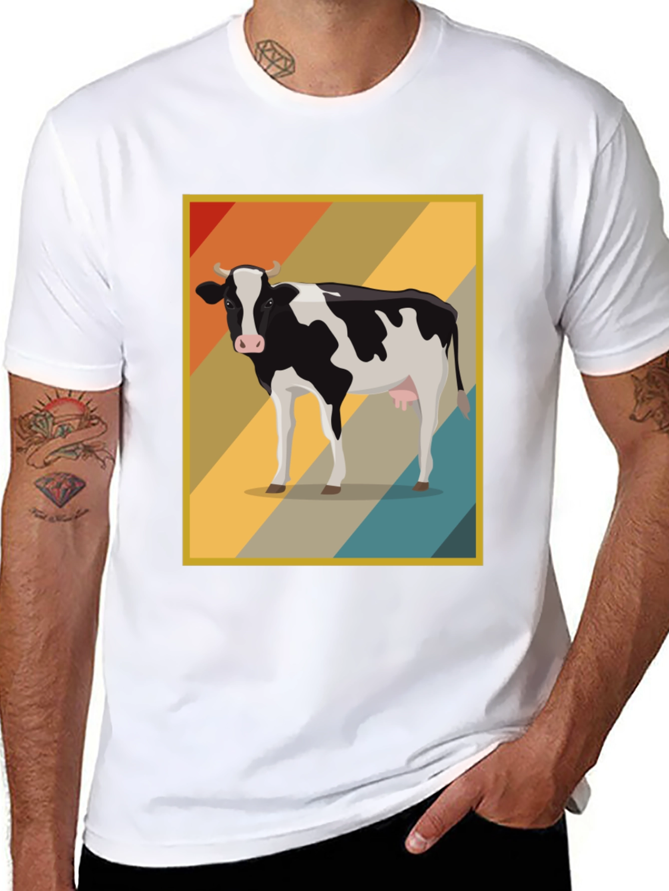 Retro Cow Graphic Tee - Farm Animal T-Shirt
