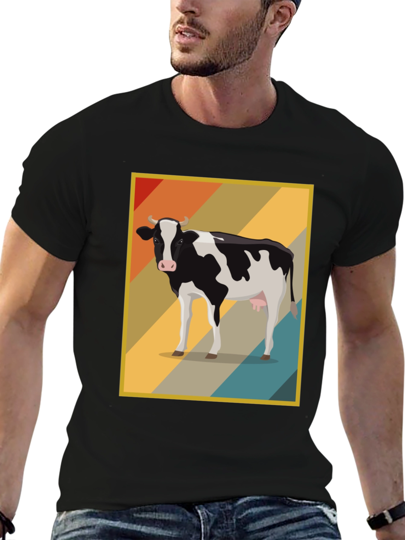 Retro Cow Graphic Tee - Farm Animal T-Shirt