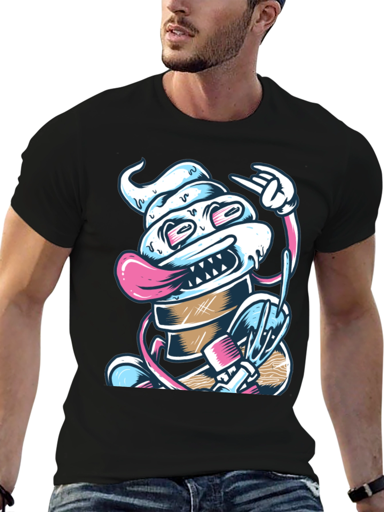 Cool Ice Cream Monster T-Shirt - Black