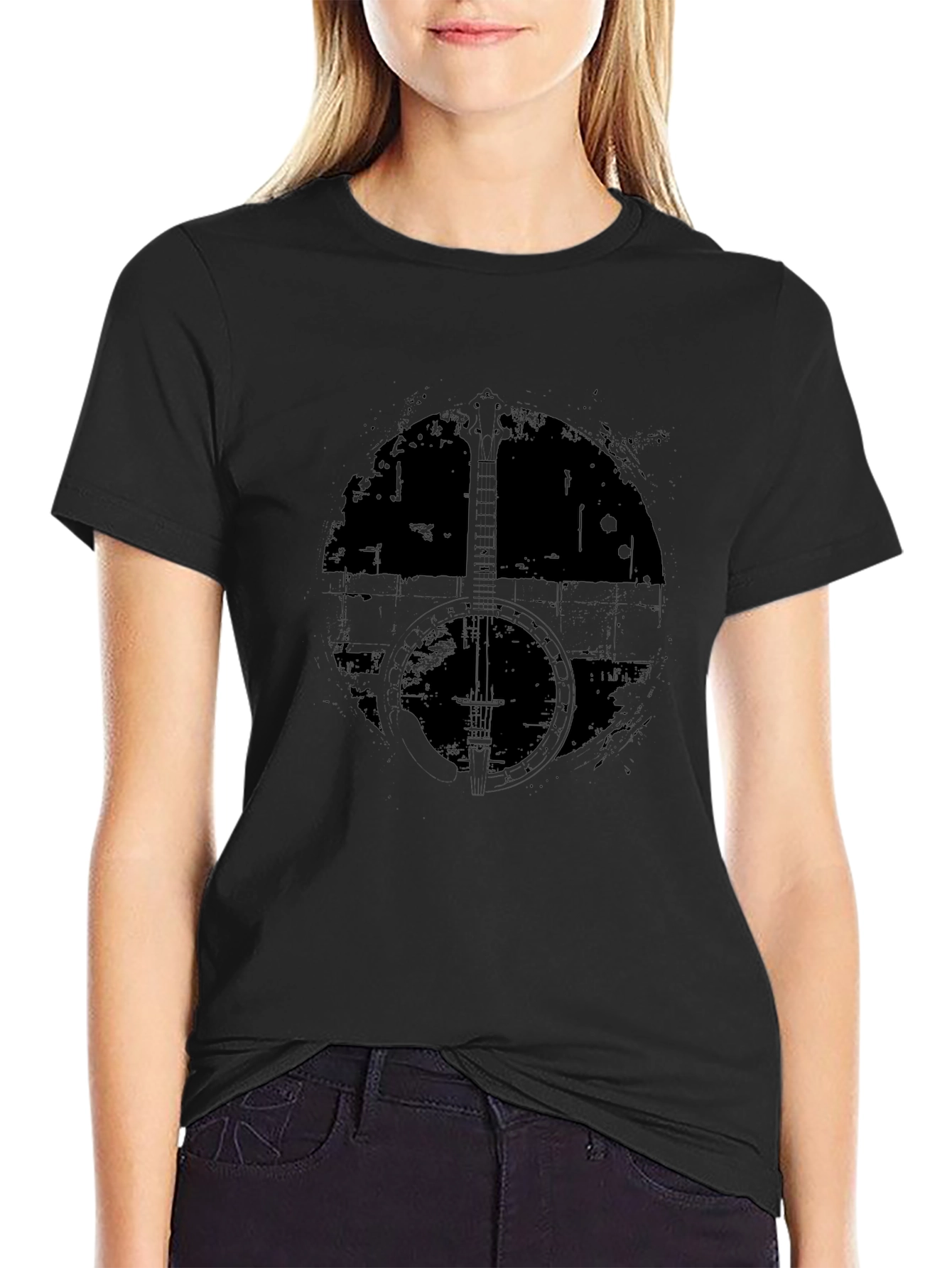 Distressed Banjo Graphic T-Shirt - Black