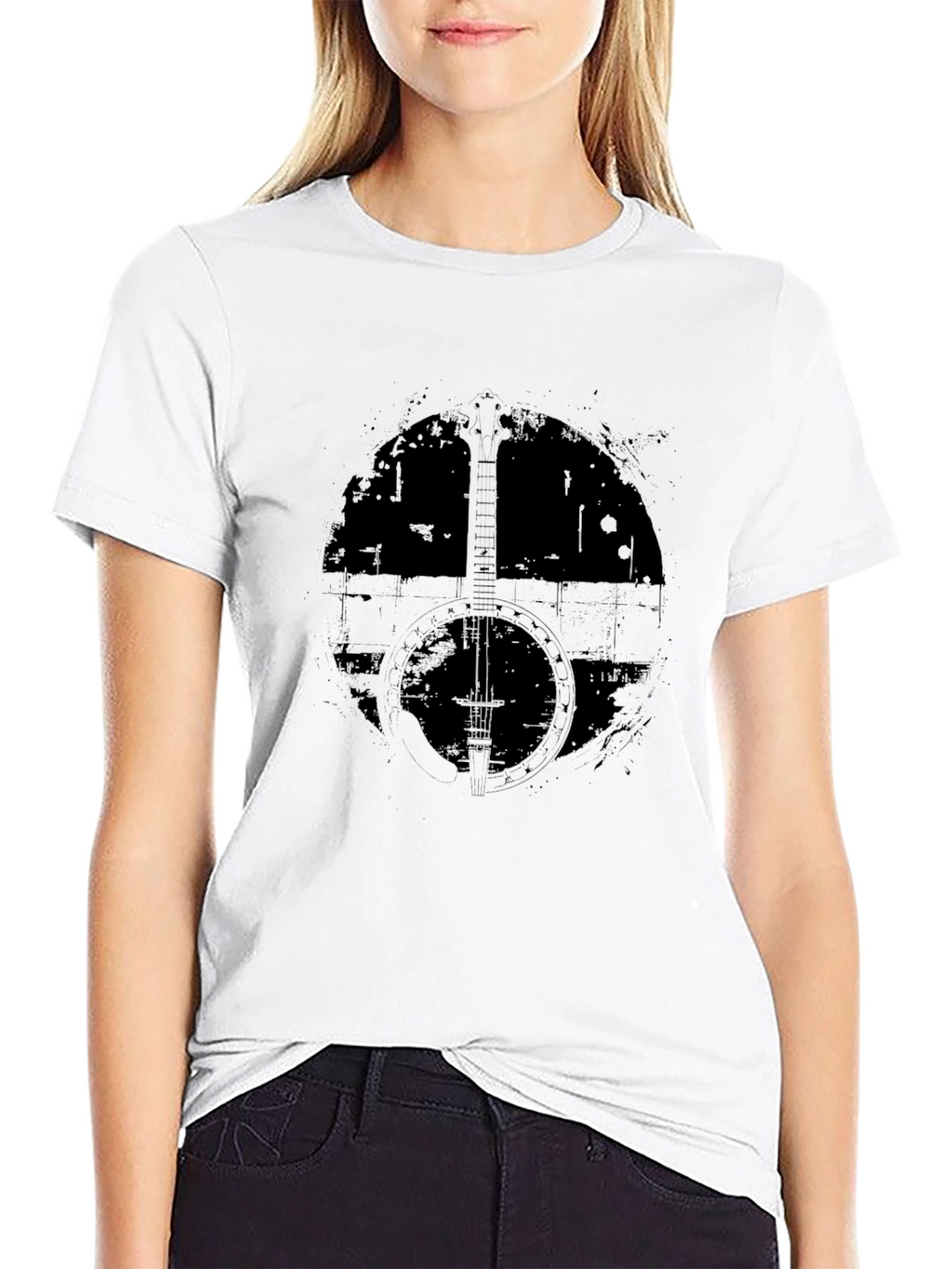 Distressed Banjo Graphic T-Shirt - Black