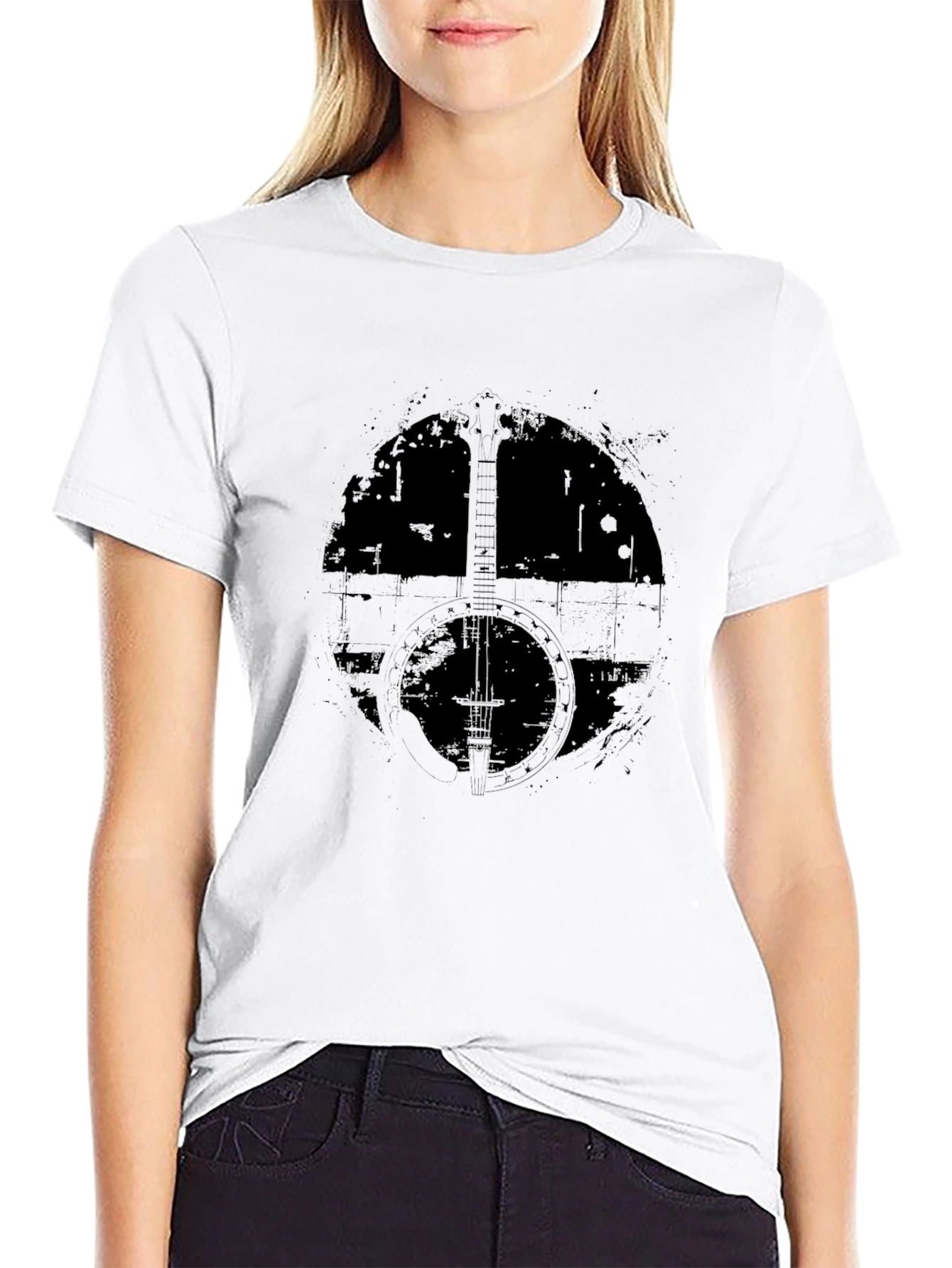Distressed Banjo Graphic T-Shirt - Black