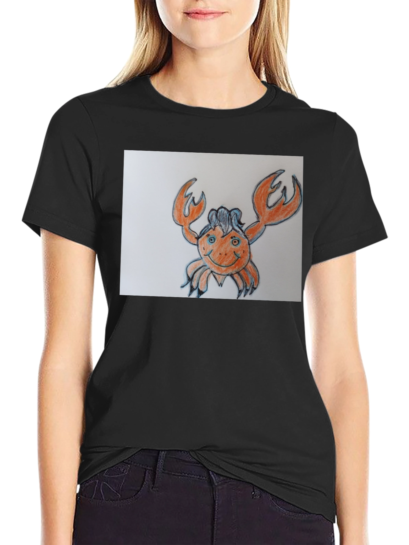 Crab Cartoon Graphic Tee - Black Cotton Casual Shirt