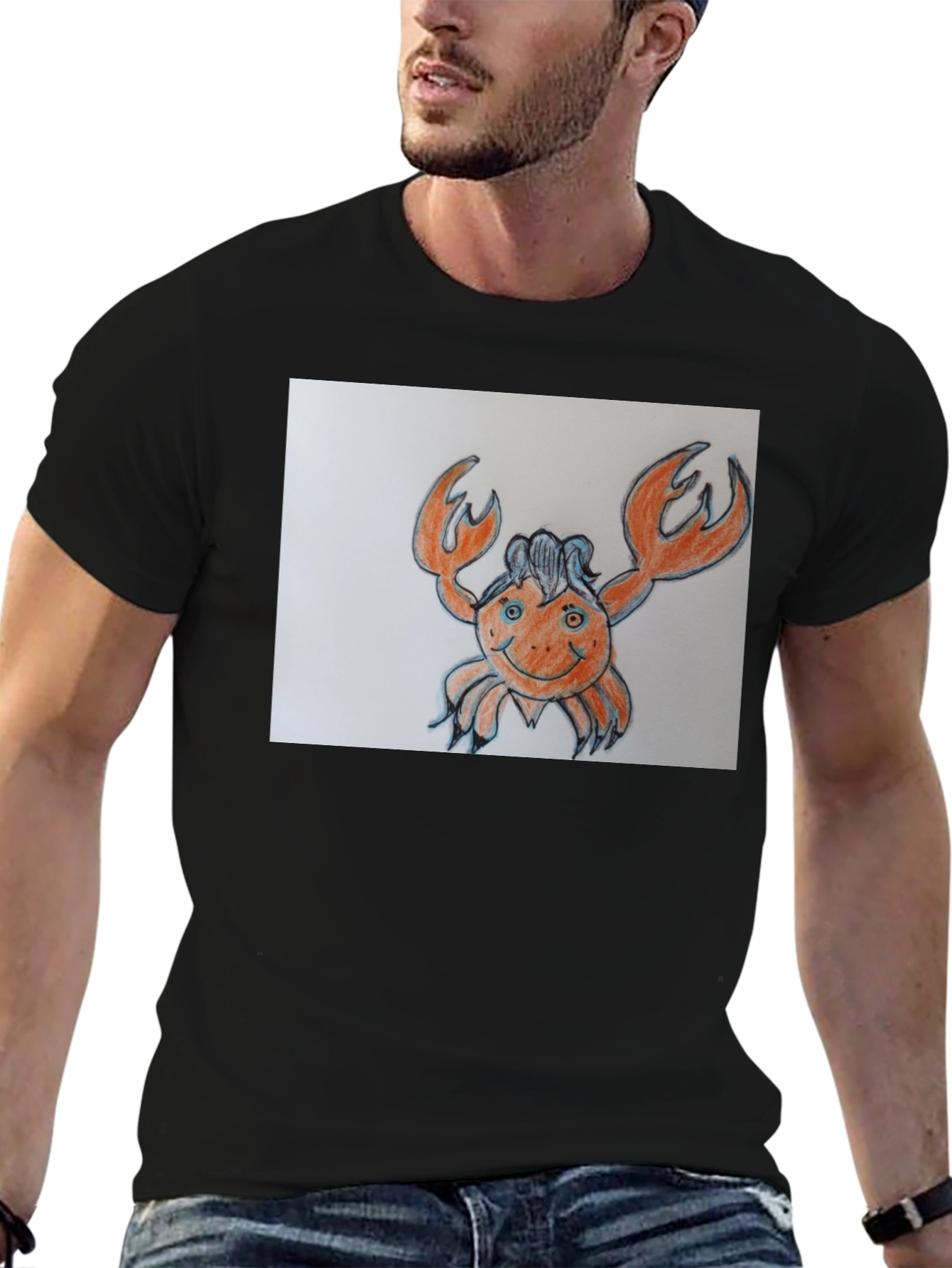 Crab Cartoon Graphic Tee - Black Cotton Casual Shirt