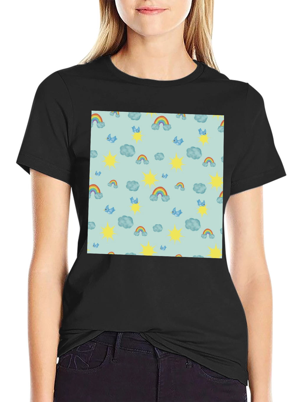 Whimsical Weather Tee: Rainbows Suns & Clouds!