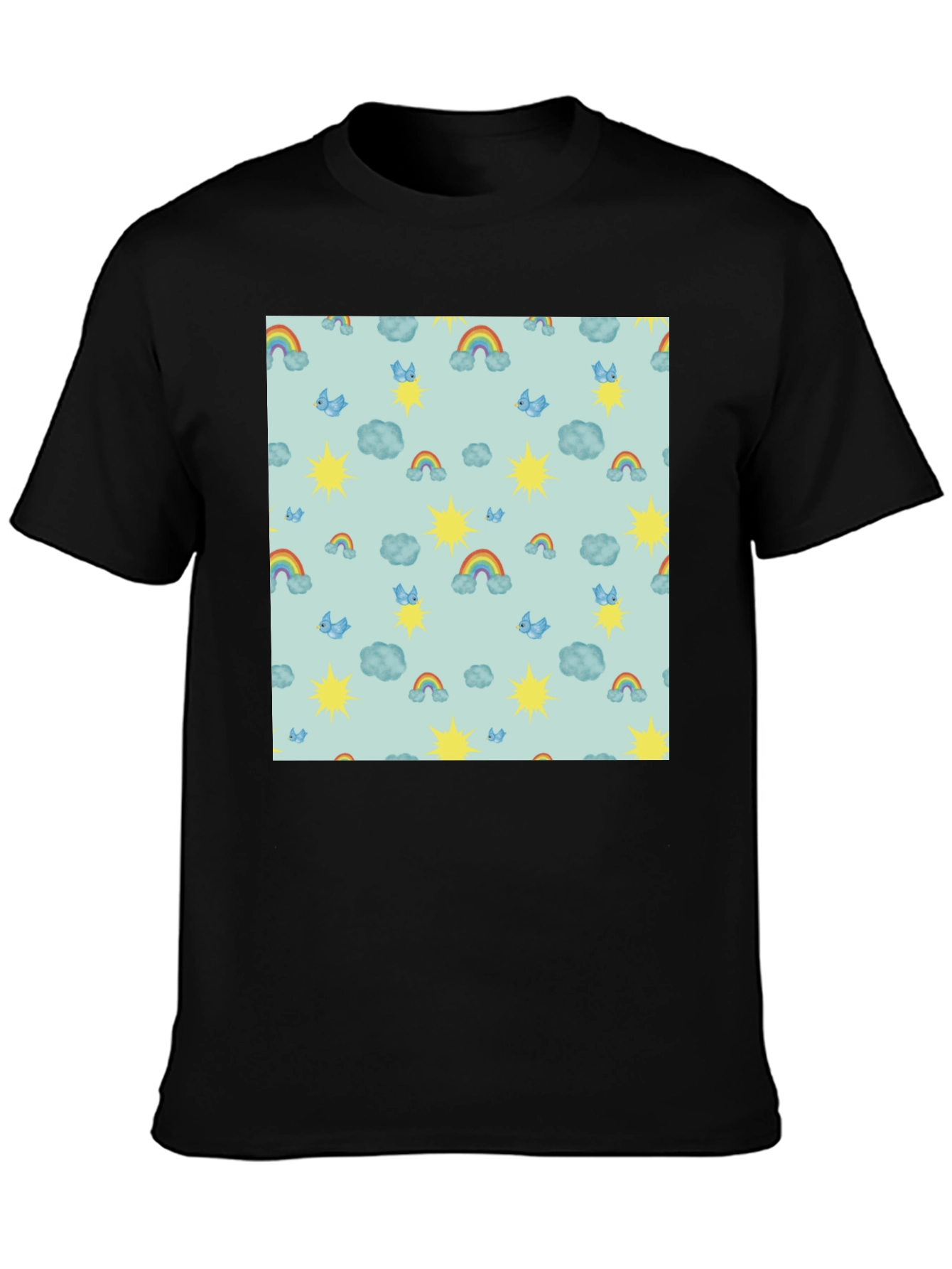 Whimsical Weather Tee: Rainbows Suns & Clouds!