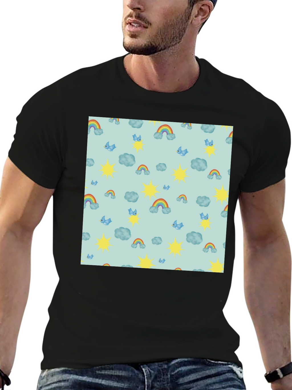 Whimsical Weather Tee: Rainbows Suns & Clouds!