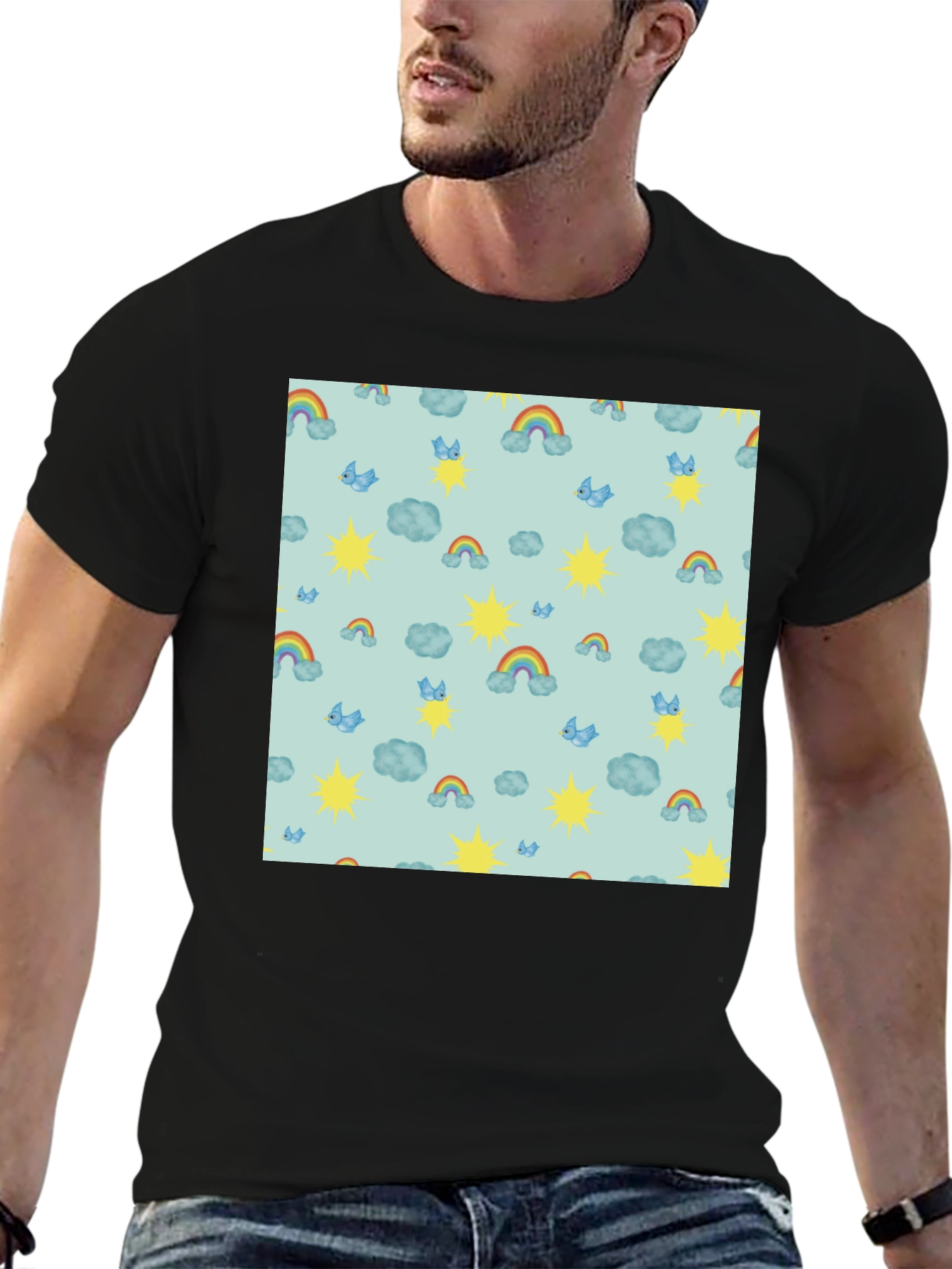 Whimsical Weather Tee: Rainbows Suns & Clouds!