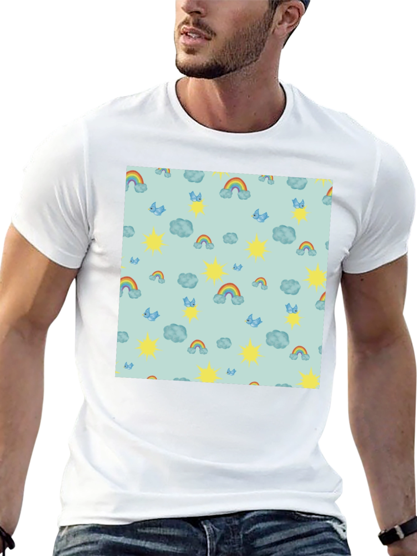 Whimsical Weather Tee: Rainbows Suns & Clouds!