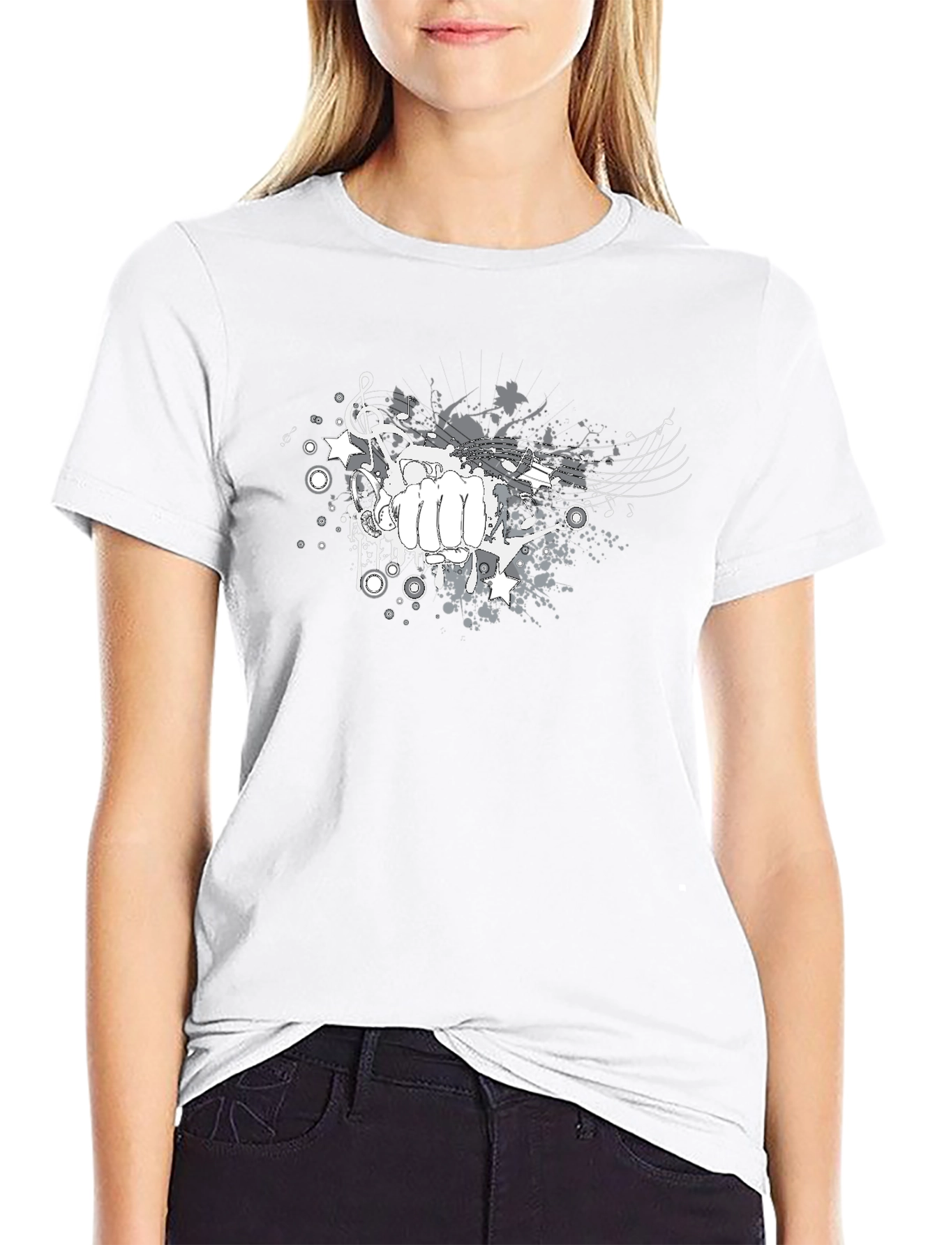 Abstract Fist Music Graphic Tee - Casual Comfort